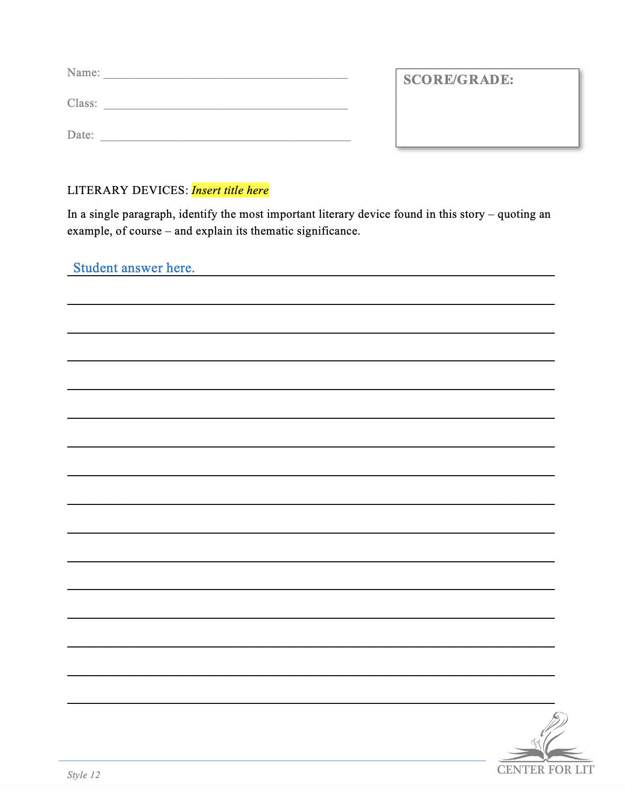 Style 12 - 3-Sentence Quotation Exercise: Literary Devices in Current Title