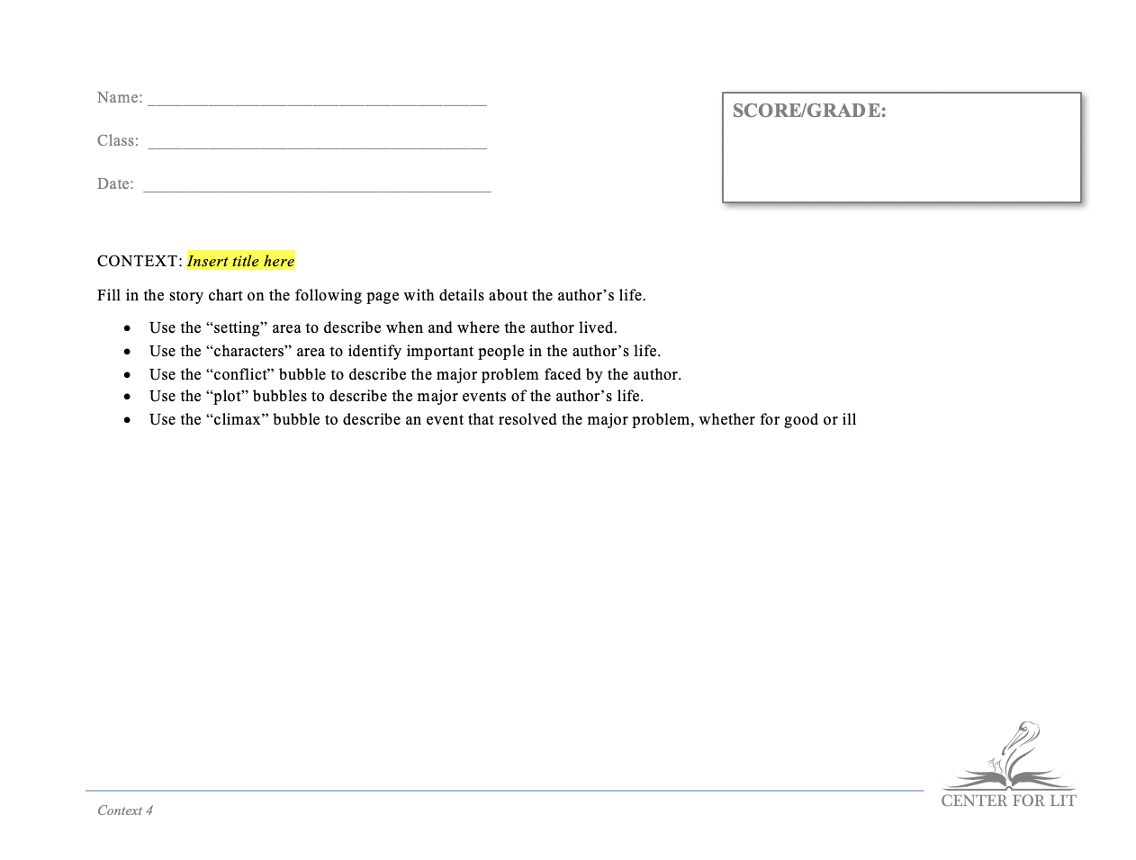 Context 4 - Story Chart Exercise: The Author's Life