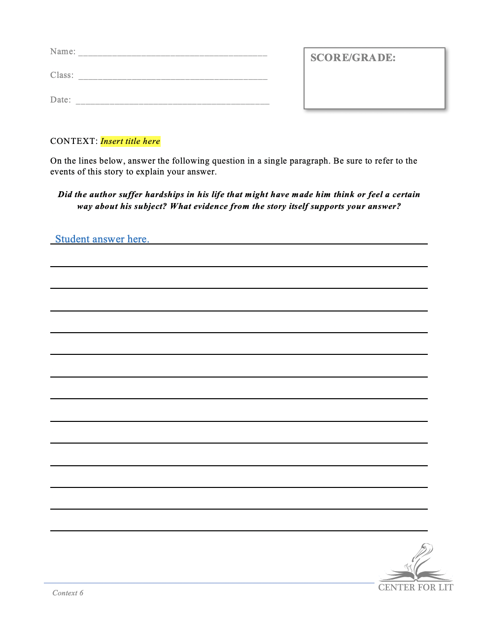 Context 6 - Short Answer Exercise: Compare Details of the Author’s Personal Life to Themes of the Current Story	