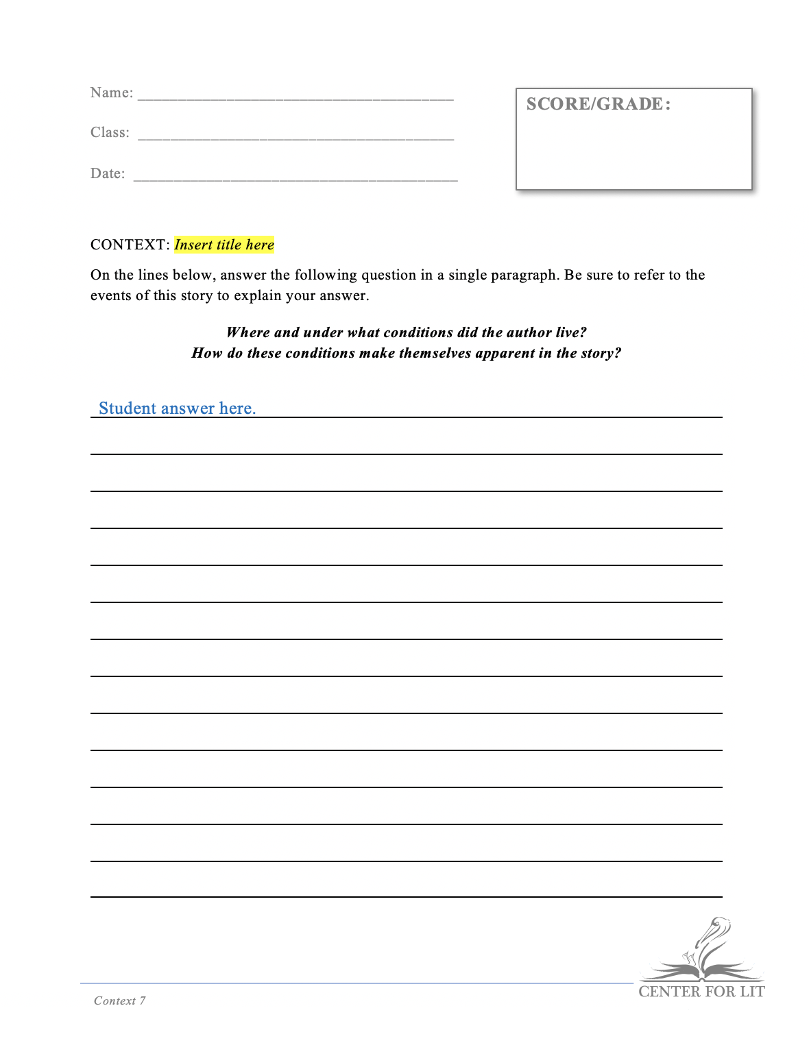 Context 7 - Short Answer Exercise: Compare Geographical Details of the Author’s Life to Themes of the Current Story	