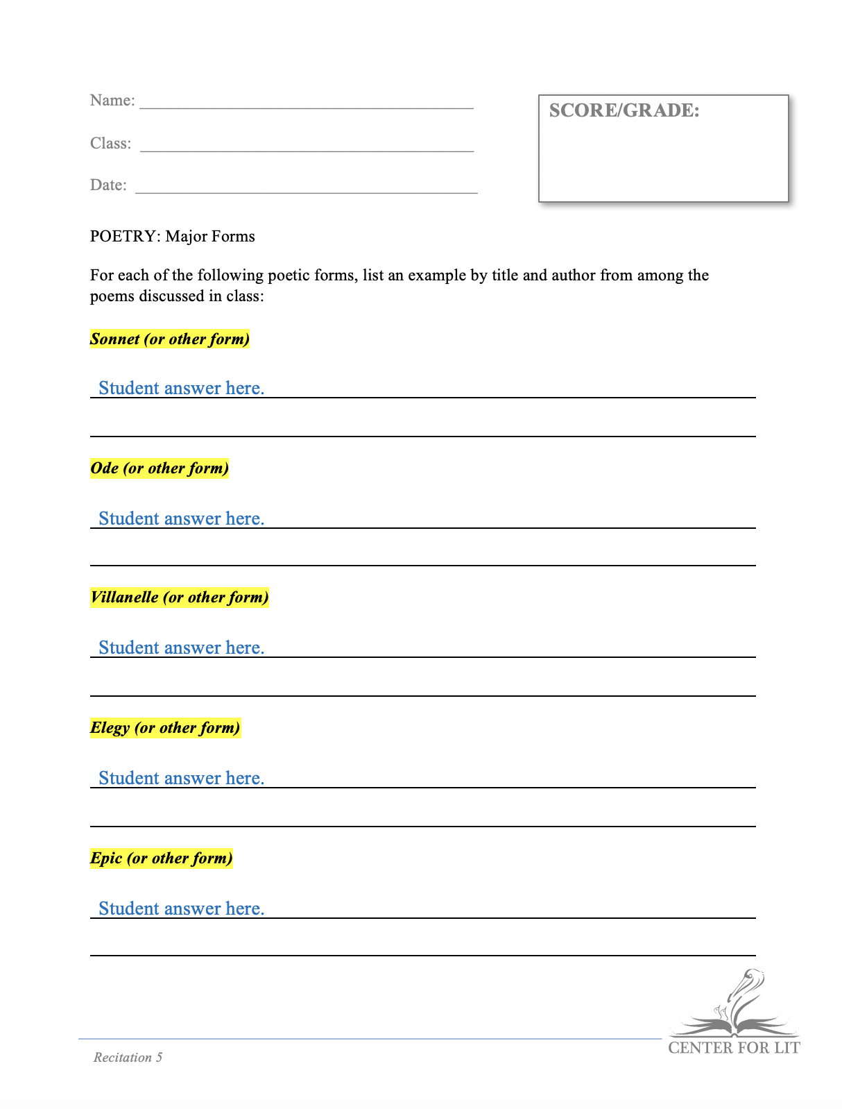 Recitation 5 - ID/Selection Exercise: Identify Poetic Forms