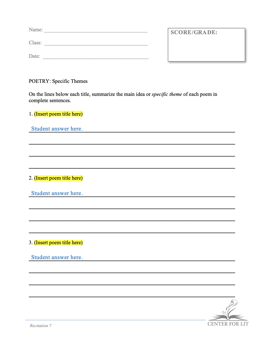 Recitation 7 - Multiple Choice Exercise: Analyze Poems