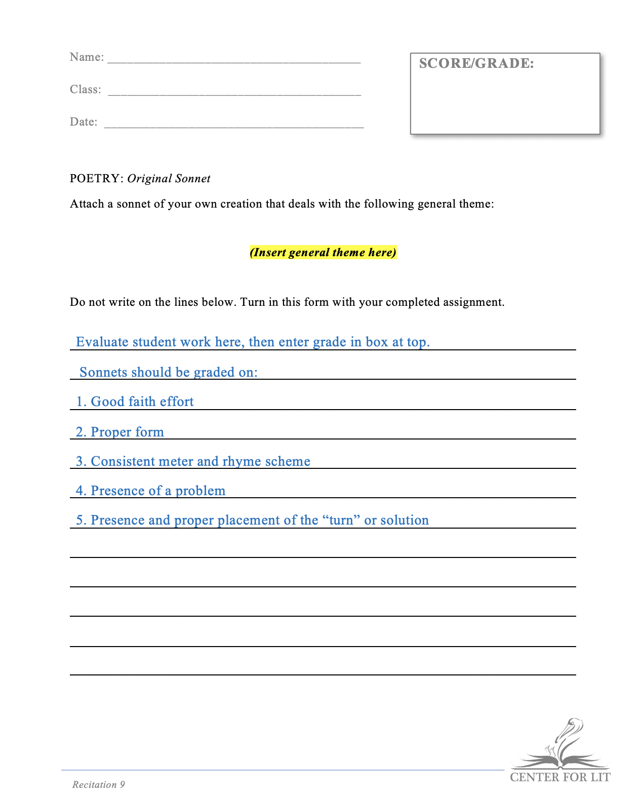 Recitation 9 - Creative Writing Exercise: Sonnet