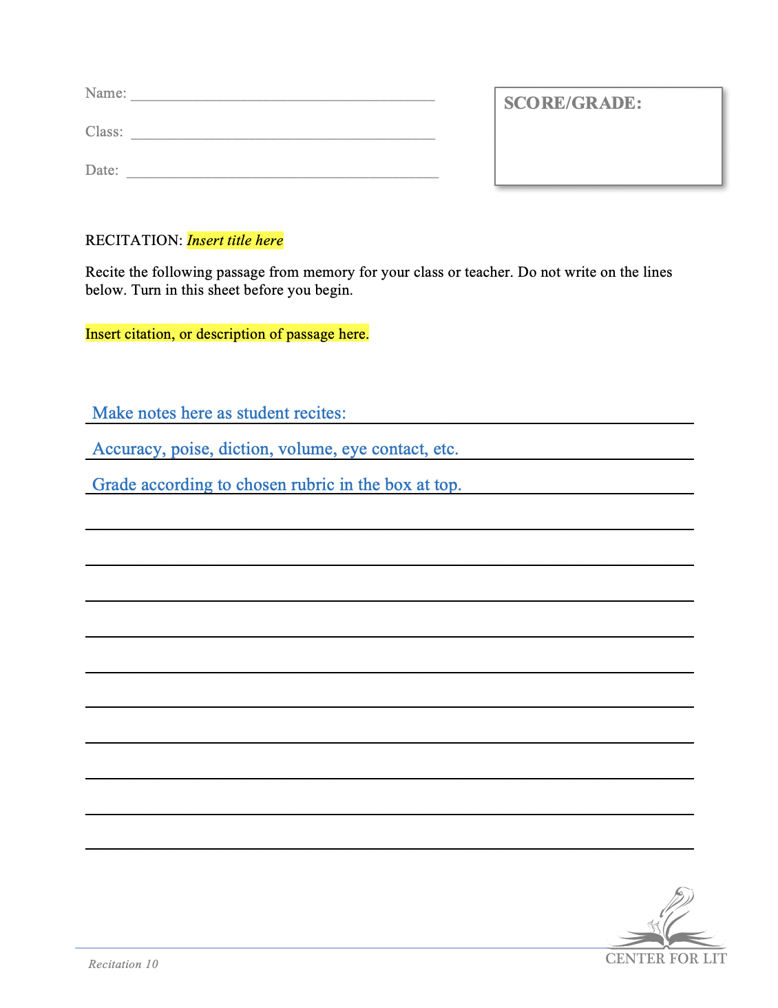 Recitation 10 - Recitation Assignment Form