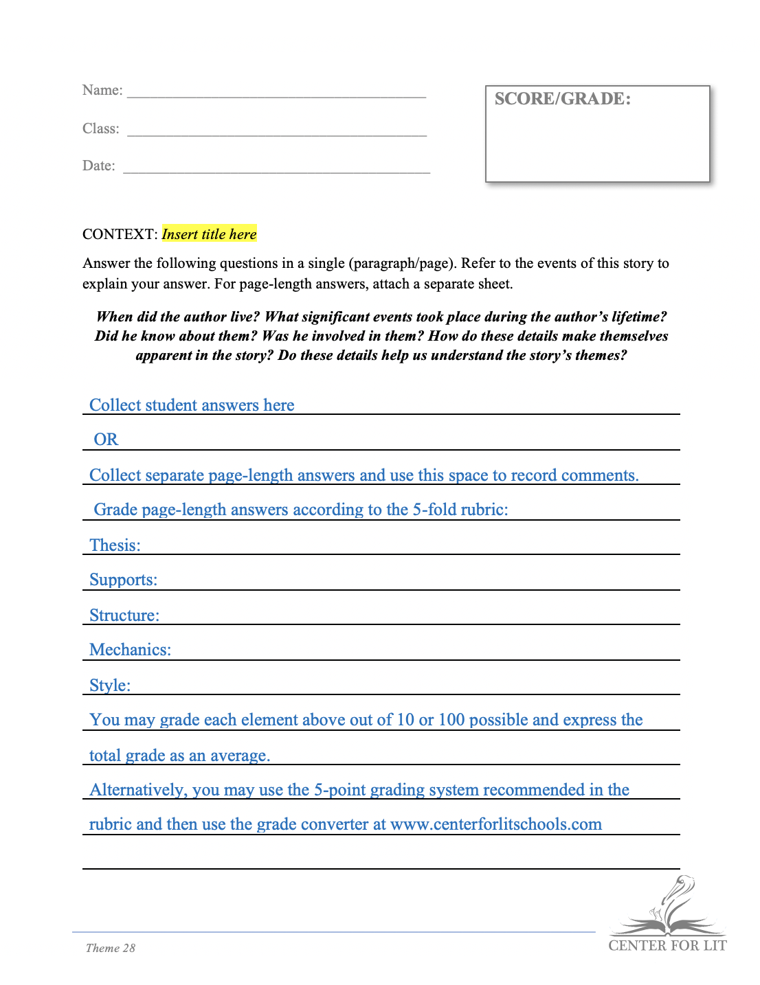 Theme 28 - Short Answer Exercise: Can Chronological Details of the Author's Life Help Us Understand the Story's Themes?