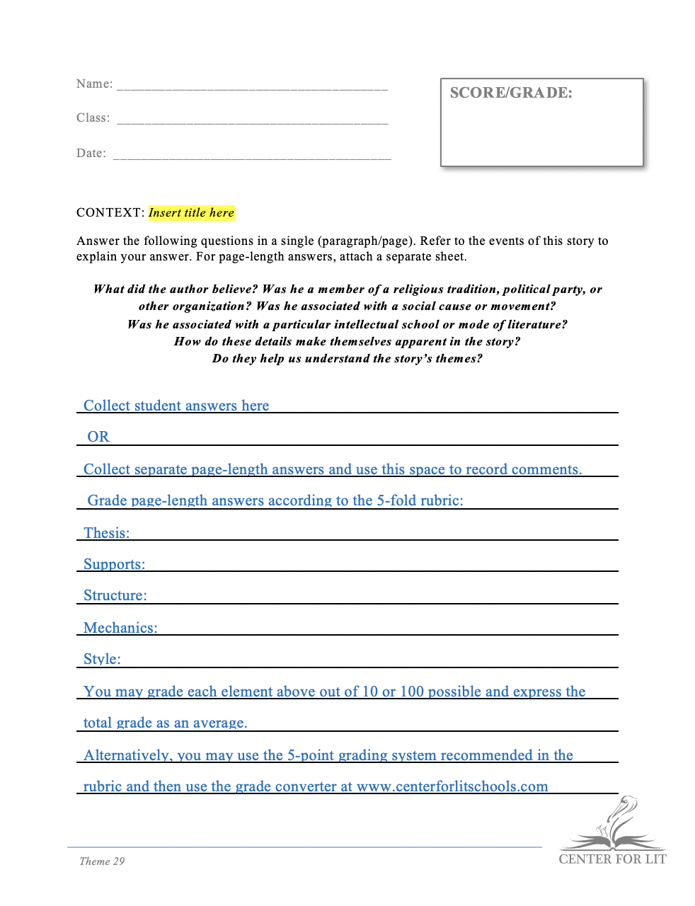 Theme 29 - Short Answer Exercise: Can Details About the Author's Beliefs Help Us Understand the Story's Themes?