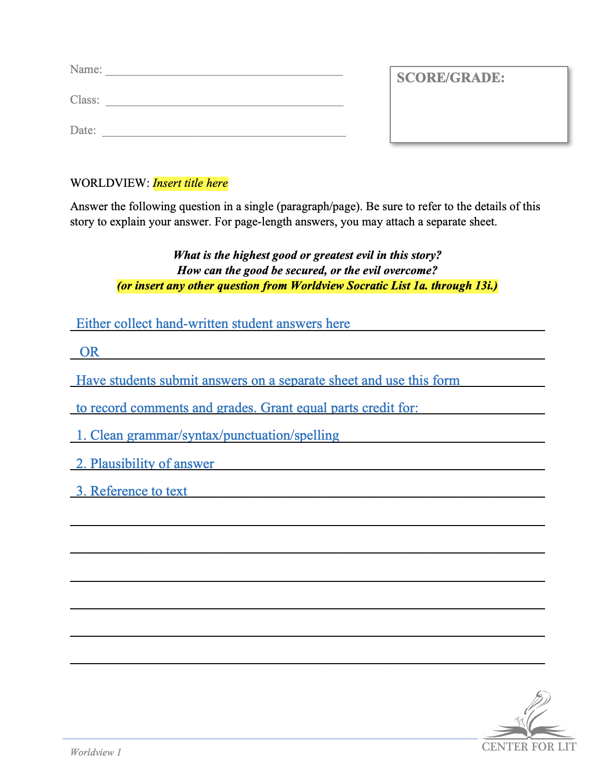 Worldview 1 - Short Answer Exercise: Explore Worldview of Current Title