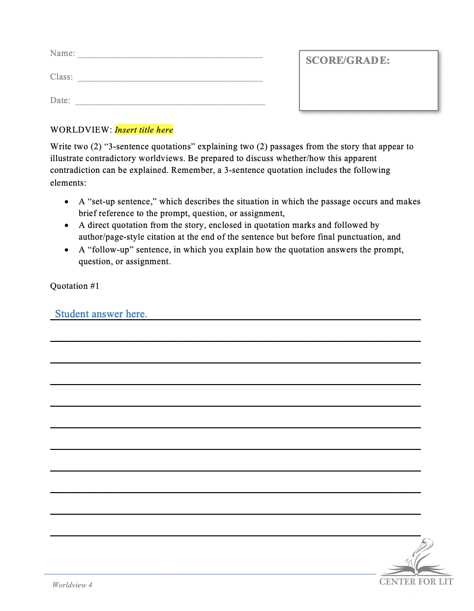 Worldview 4 - 3-Sentence Quotation Exercise: Identify "Contradictory" Passages in Current Title