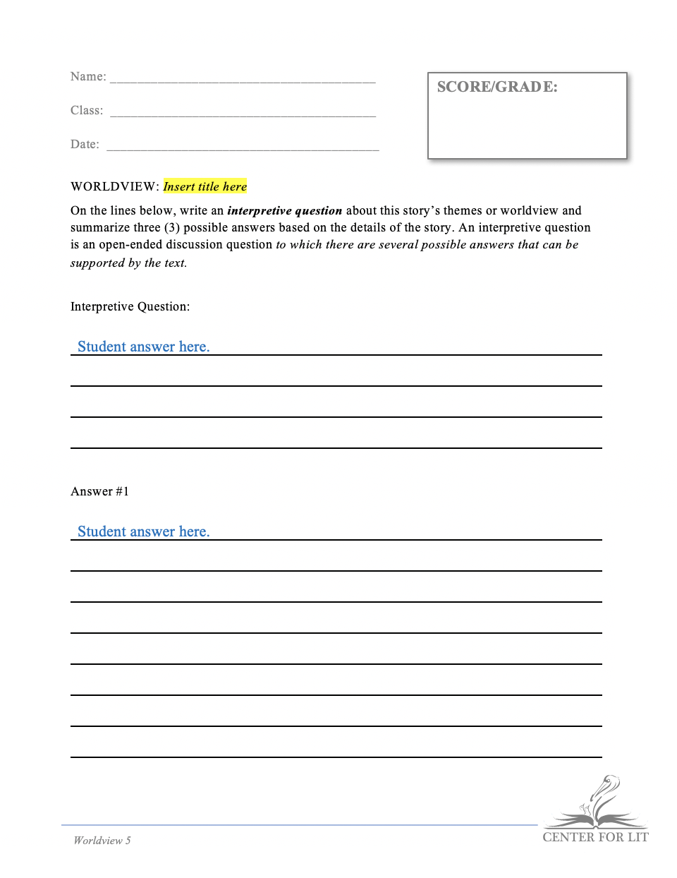 Worldview 5 - Interpretive Question Exercise: Worldview of Current Title
