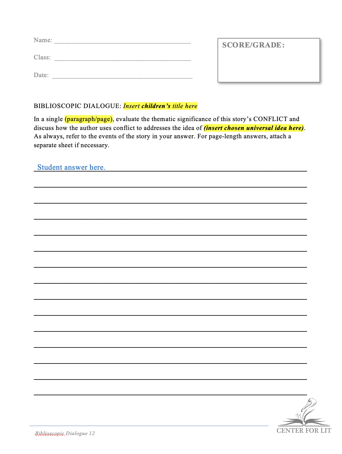 Biblioscopic Dialogue 12 - Short Answer Exercise: Relate Title's Conflict to Universal Idea