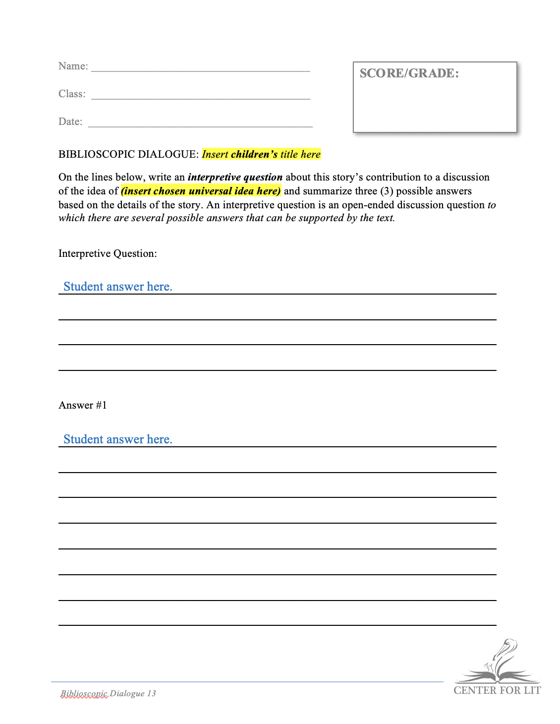 Biblioscopic Dialogue 13 - Interpretive Question Exercise: Discuss Universal Idea Using Current Title
