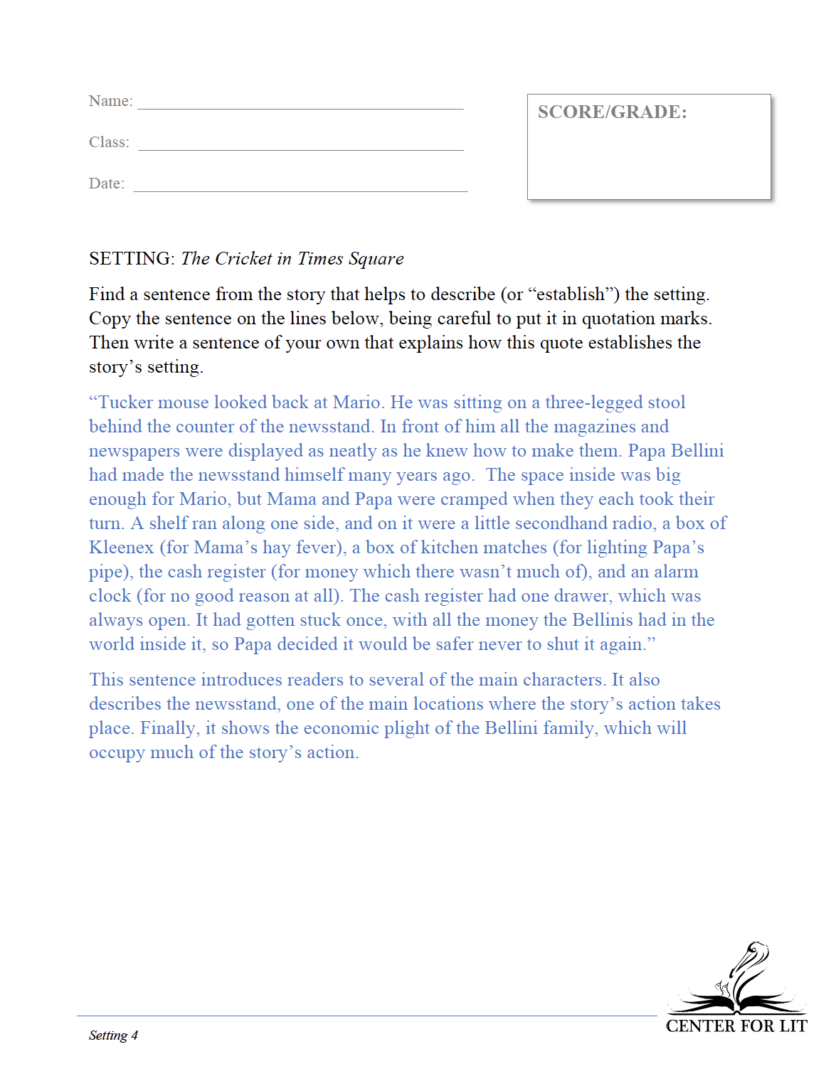 Setting 4: The Cricket in Times Square