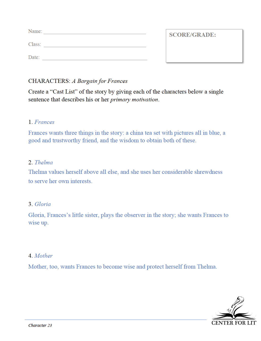 Character 23: A Bargain for Frances