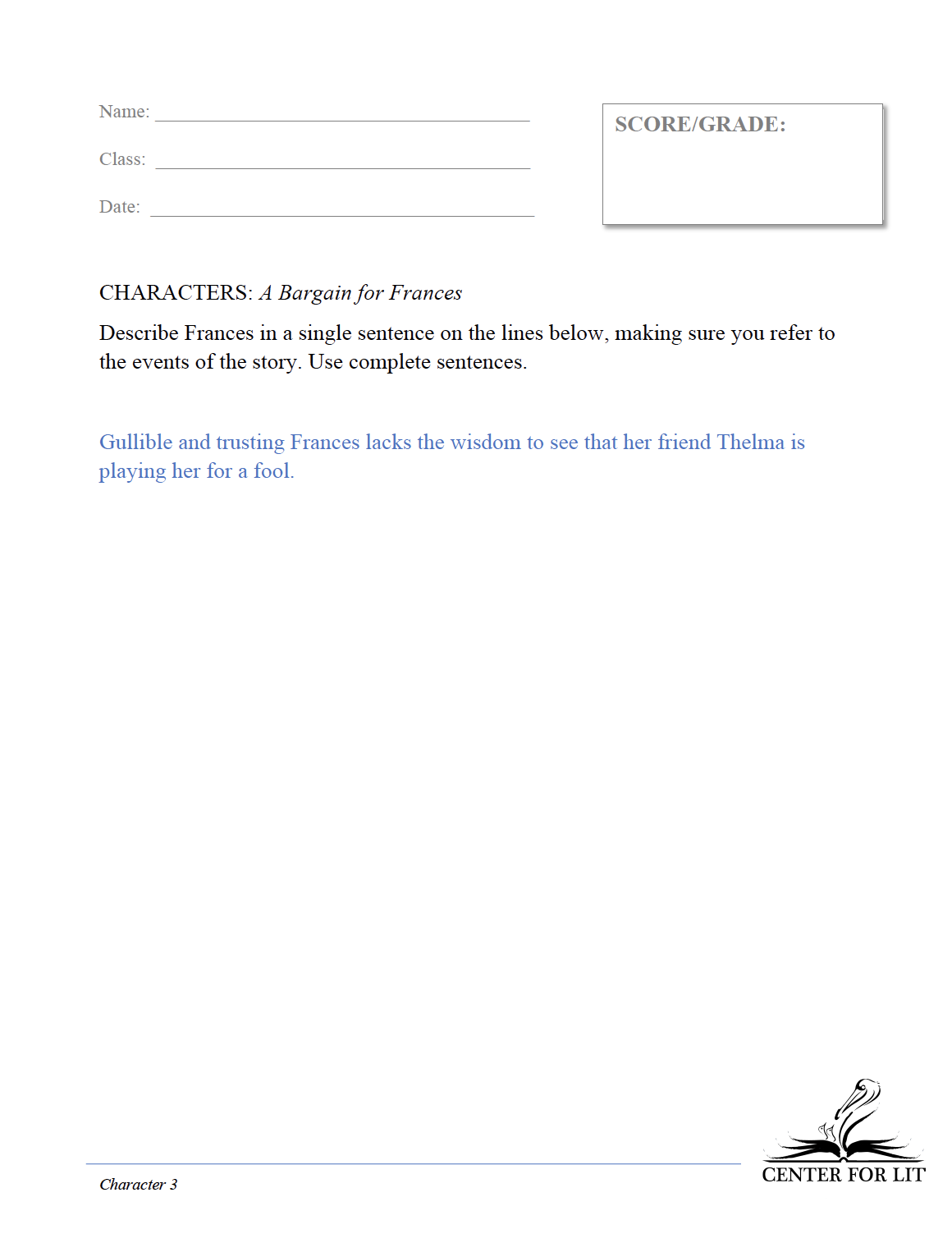 Character 3: A Bargain for Frances