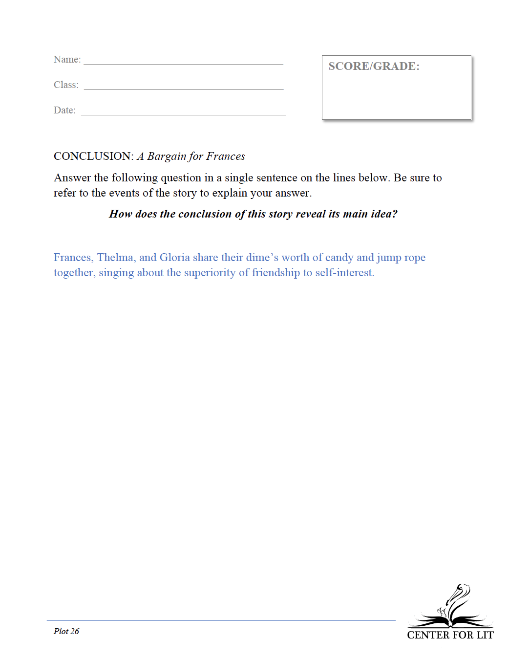 Plot 26: A Bargain for Frances