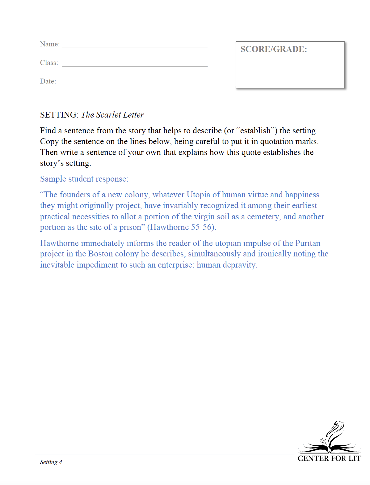 Setting 4: The Scarlet Letter