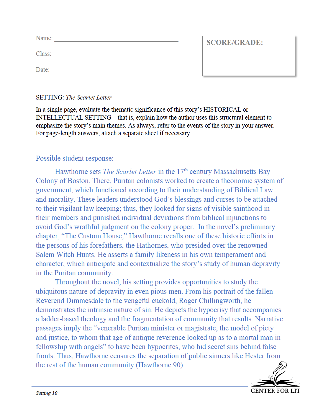 Setting 10: The Scarlet Letter