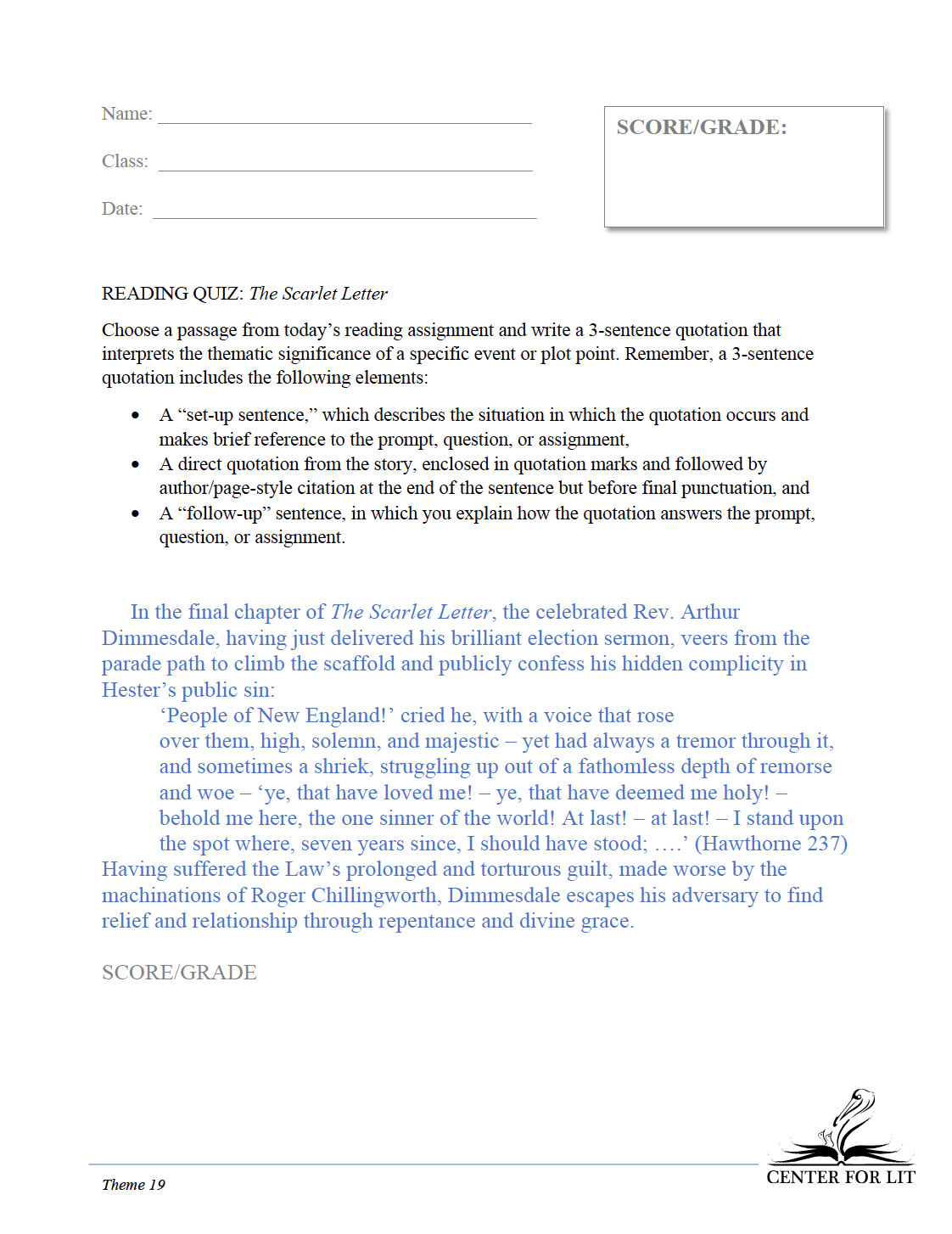 Theme 19: The Scarlet Letter