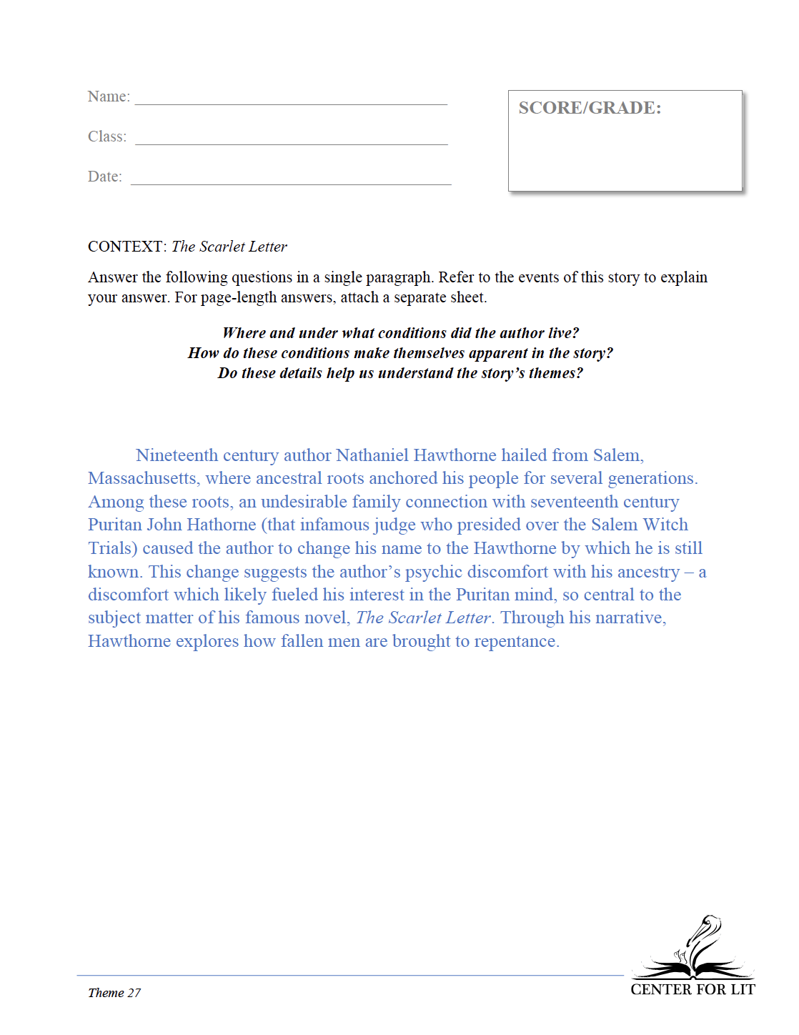 Theme 27: The Scarlet Letter