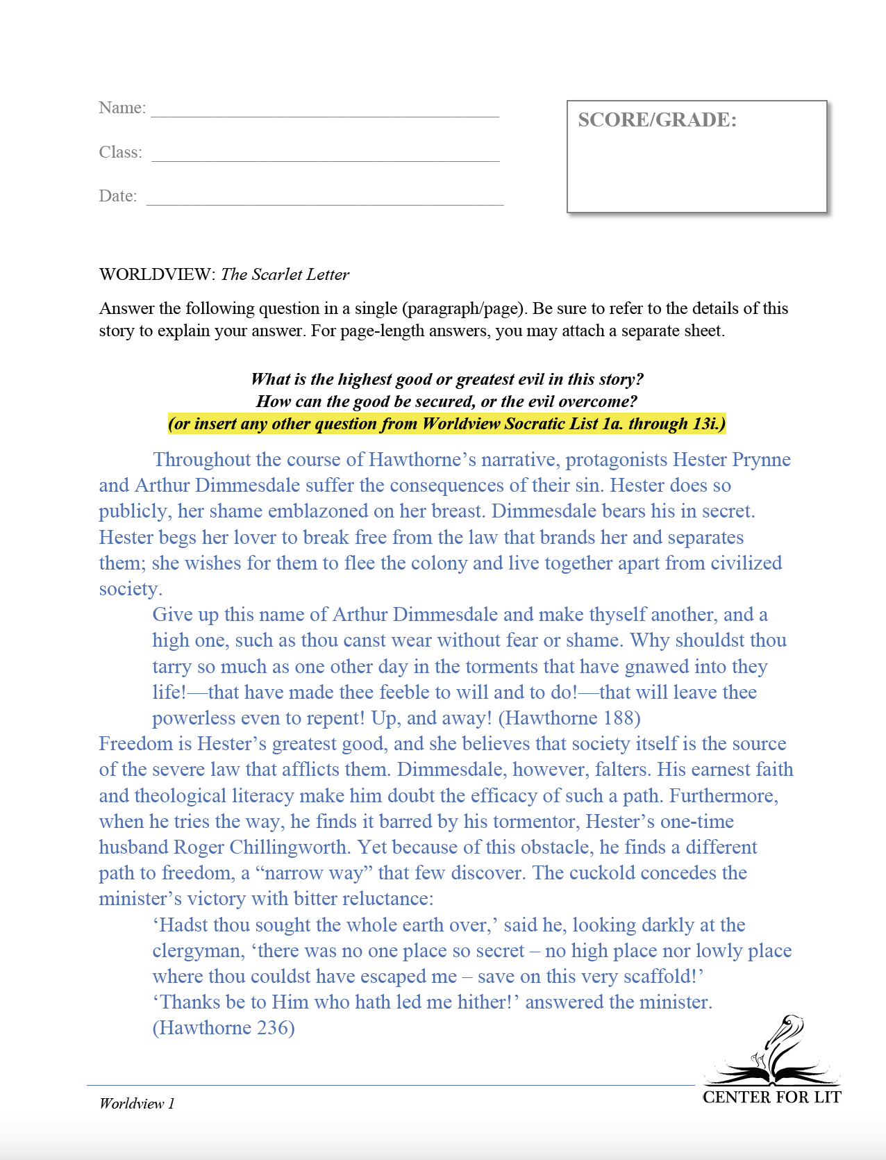 Worldview 1: The Scarlet Letter