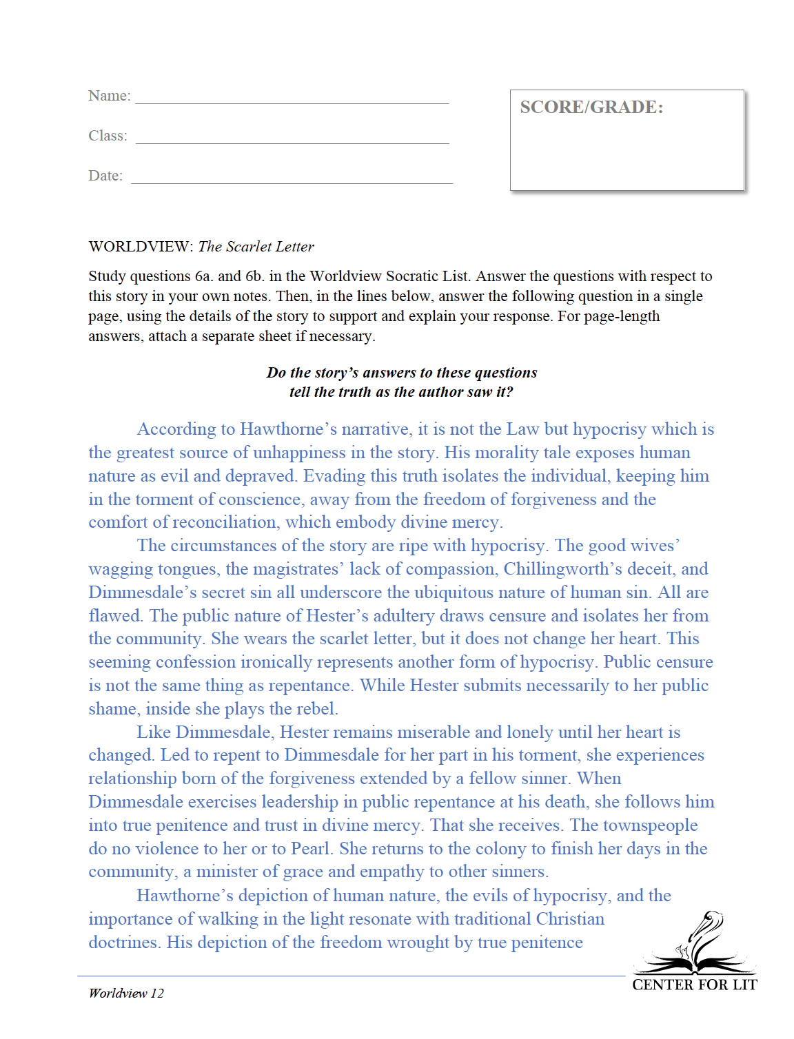 Worldview 12: The Scarlet Letter