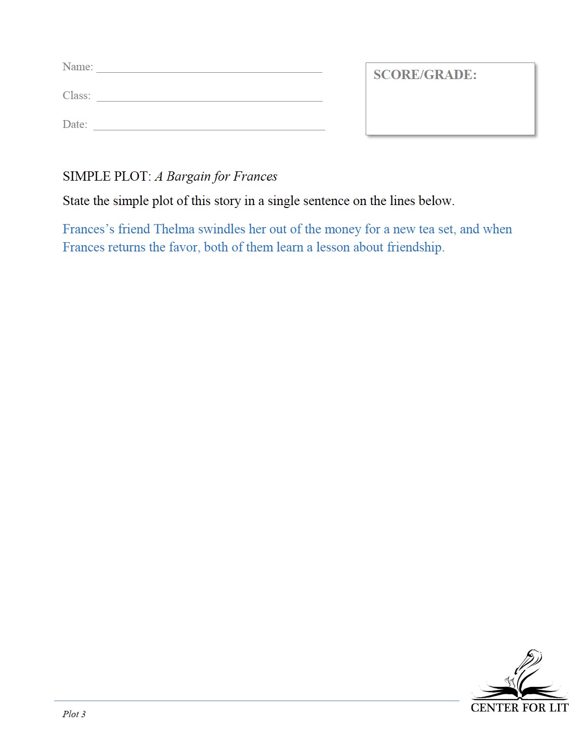 Plot 3: A Bargain for Frances