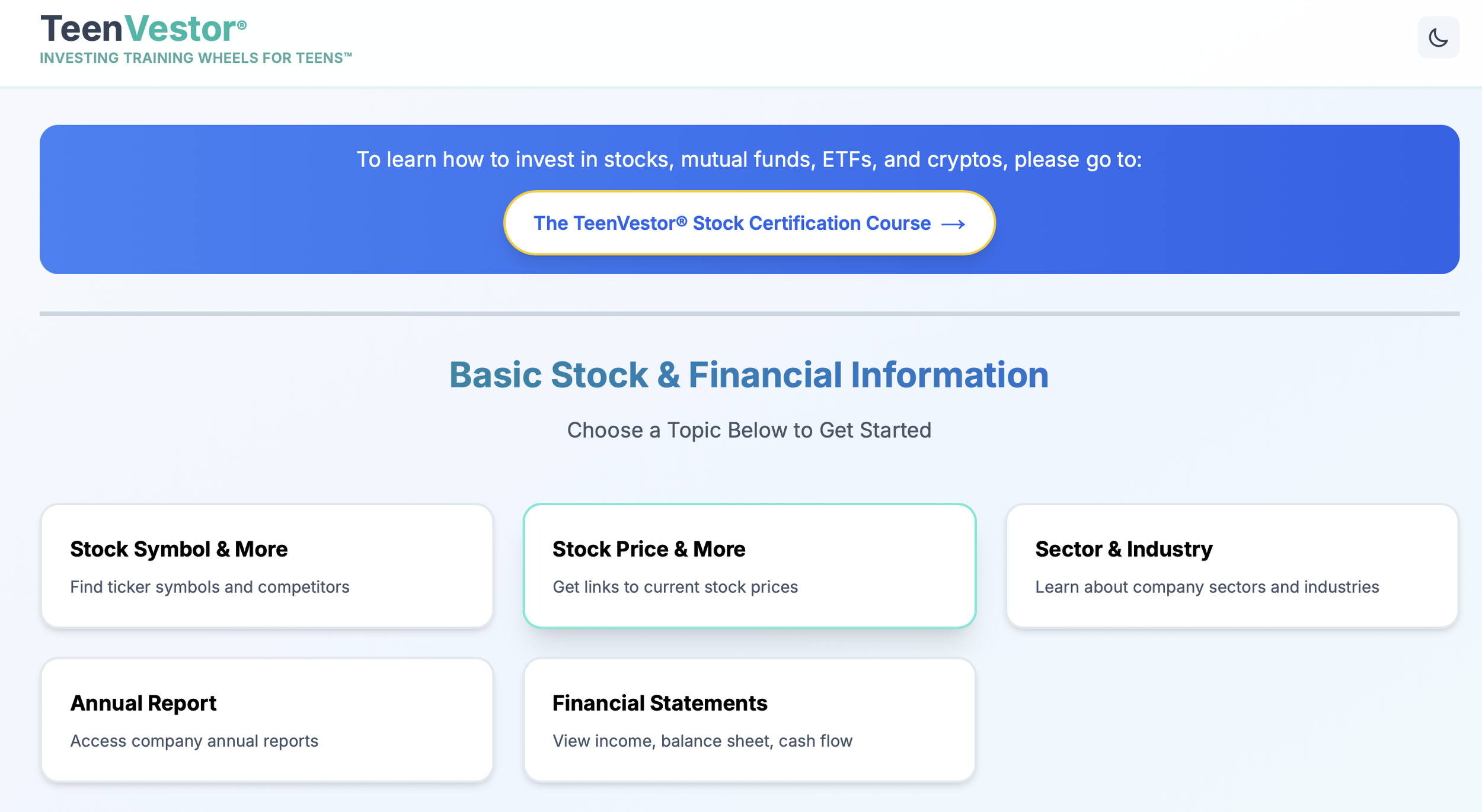 Research Web App for Teen Investors