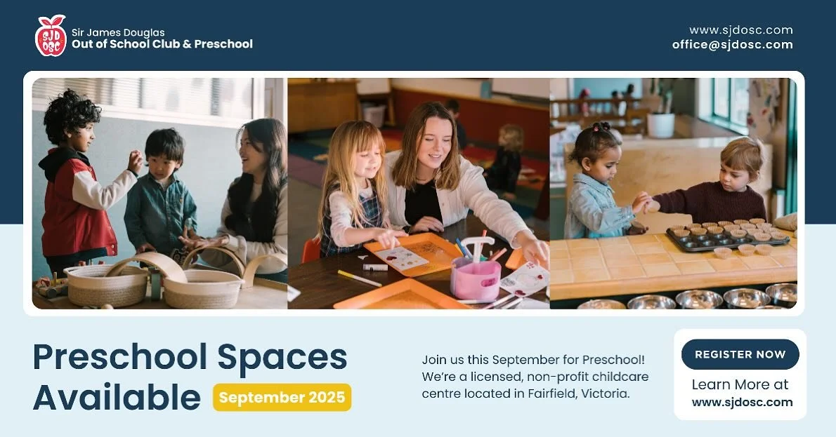 Join our preschool this Winter! 

Rare Preschool Spots Available for January, 2026 
(Ages 2.5 to 5 years)

Looking for a welcoming and trusted preschool community this fall?

SJD OSC is a licensed, non-profit childcare centre located at Sir James Dou