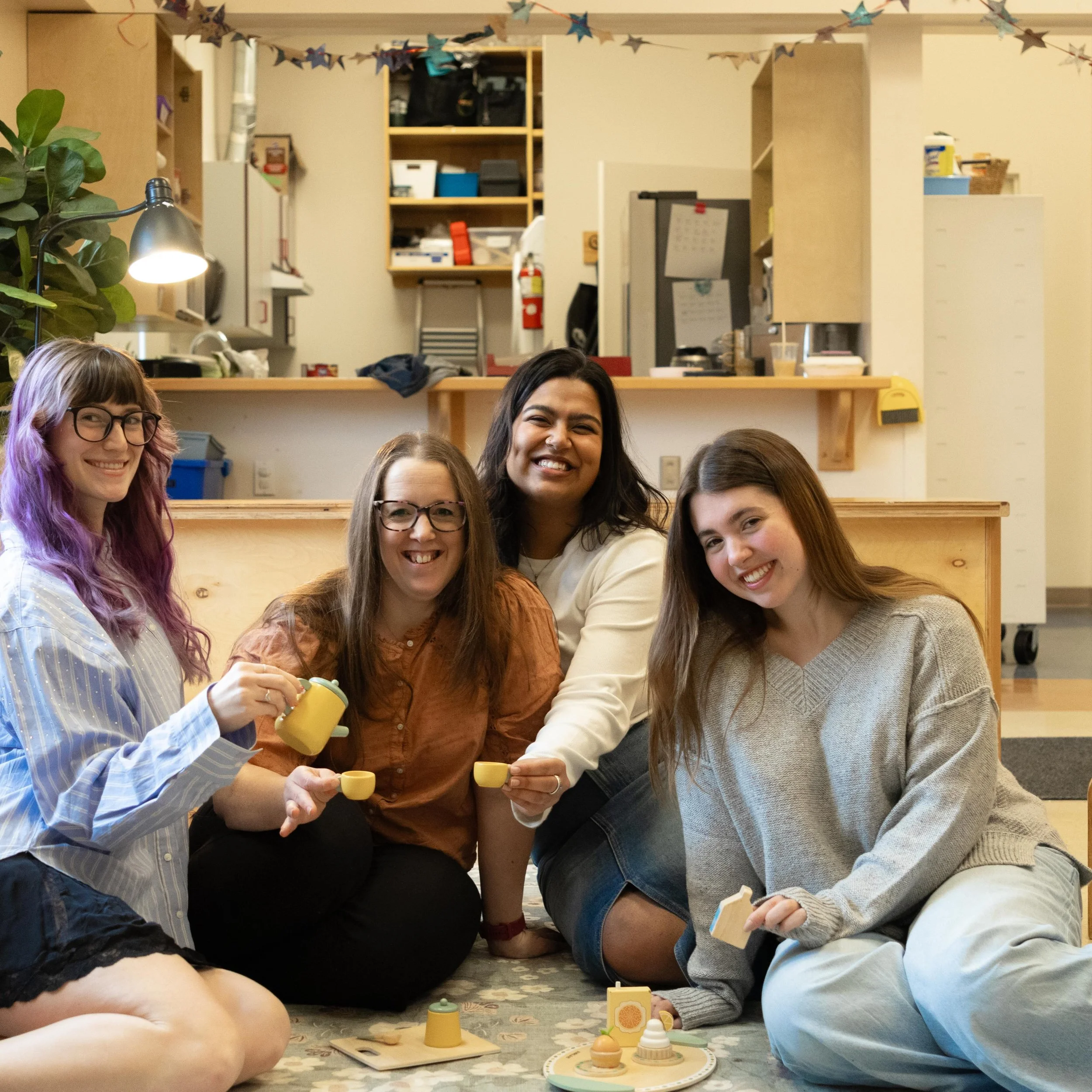 Meet Preschool! (First slide left to right: Hailey, Joanna, Anureet, Katie) 

✨ Staff Spotlight ✨

Get to know a little more about our amazing team 💛

&mdash;

**Joanna (ECE)**
Joanna enjoys spending time with her family, hiking, camping, paddle boa