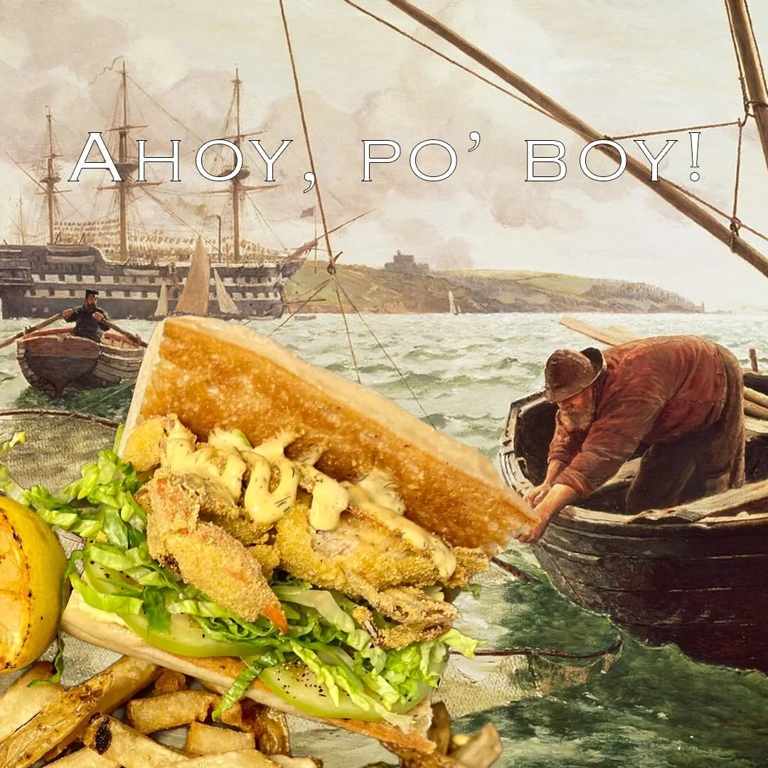 OH BOY&hellip;.
PO&rsquo; BOY (now on our brunch menu!!!)

🦀deep fried cornmeal-dusted soft shell crab
🦀green tomato 
🦀house remoulade 
🦀hoagie bun from @quarantino.gr 
🦀charred lemon

Come catch this boy Tues-Sun til&rsquo; 3pm.