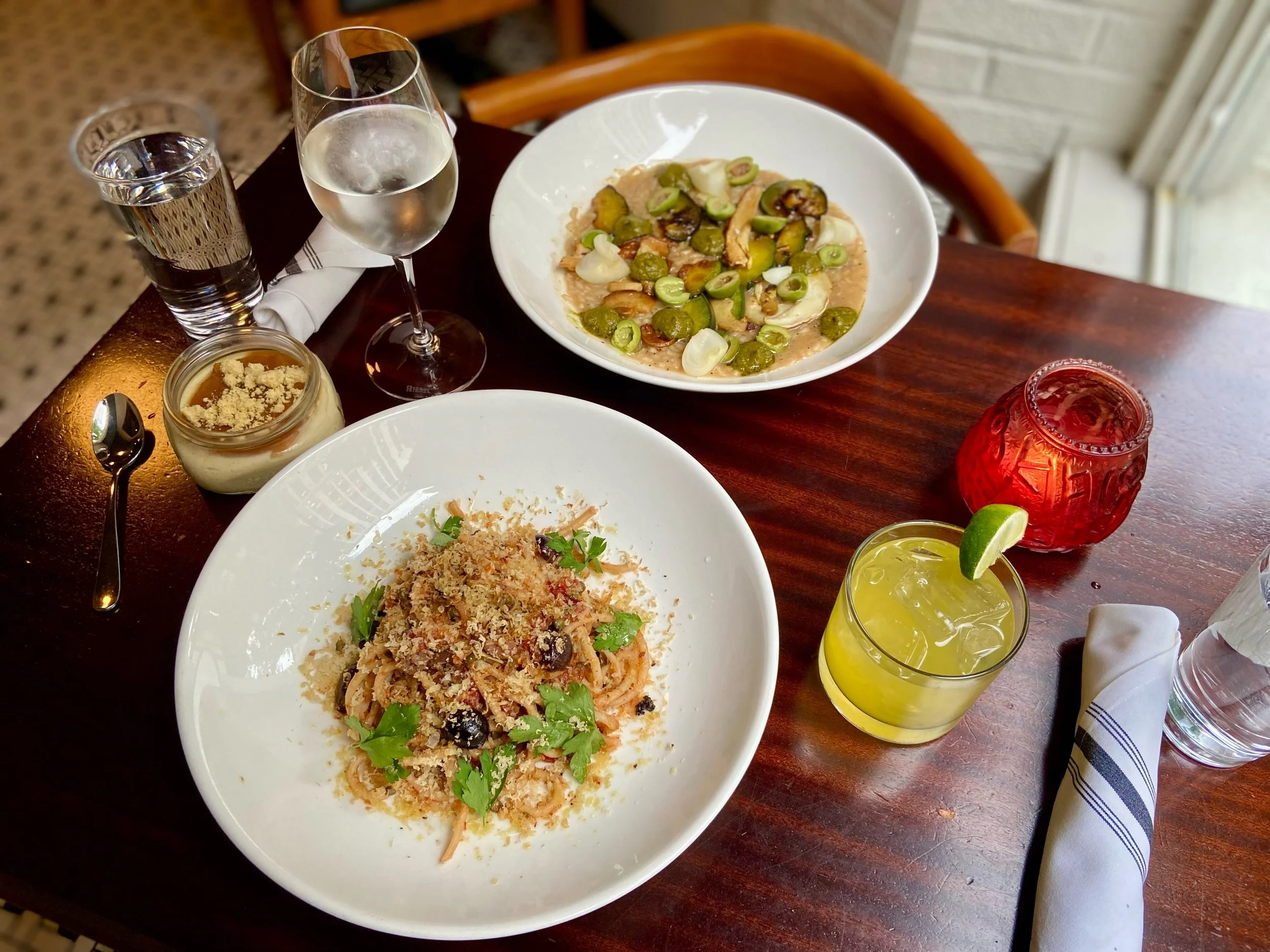 &mdash; DINNER FEATURES &mdash;
* the VEGAN edition *

Curious what the plantesaurus people eat? 
Check out these beautiful dishes, and maybe try a bite for yourself&hellip; 🦕

&hellip;dive into our&hellip;

HOUSEMADE BUCATINI PUTTANESCA 
&bull;kala