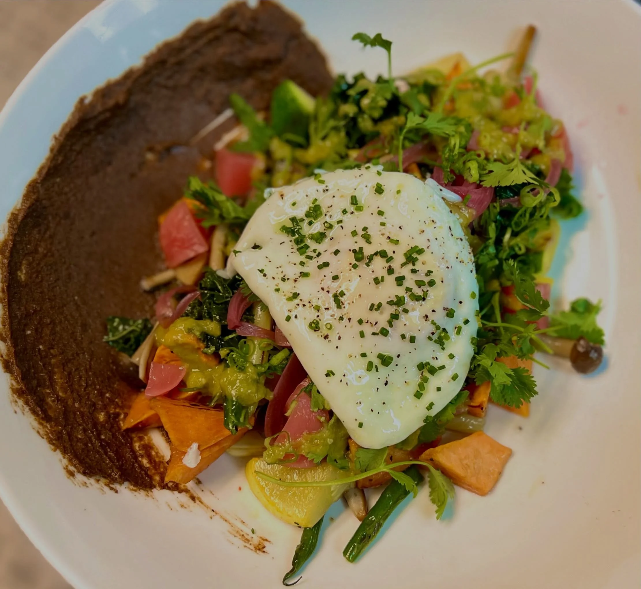 Our Sweet Potato Hash &mdash; a brushstroke of house mole; an entree worthy of an entry. Happy Art Prize!