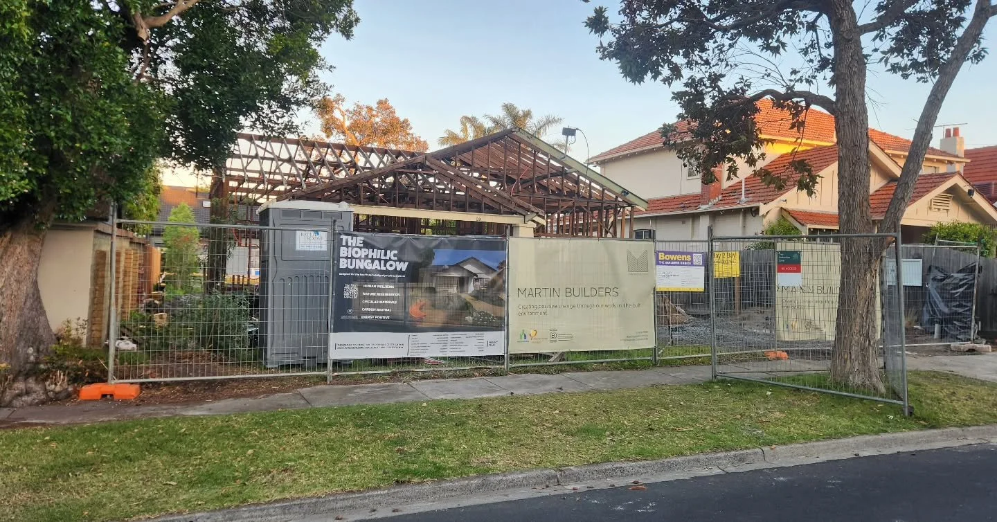 Great to see our hoarding sign up so we can share our story of our #biophilicbungalow project. Single family home projects don't share much about the project during construction. Perhaps mostly because there isn't much to be said. Not sure we will ch