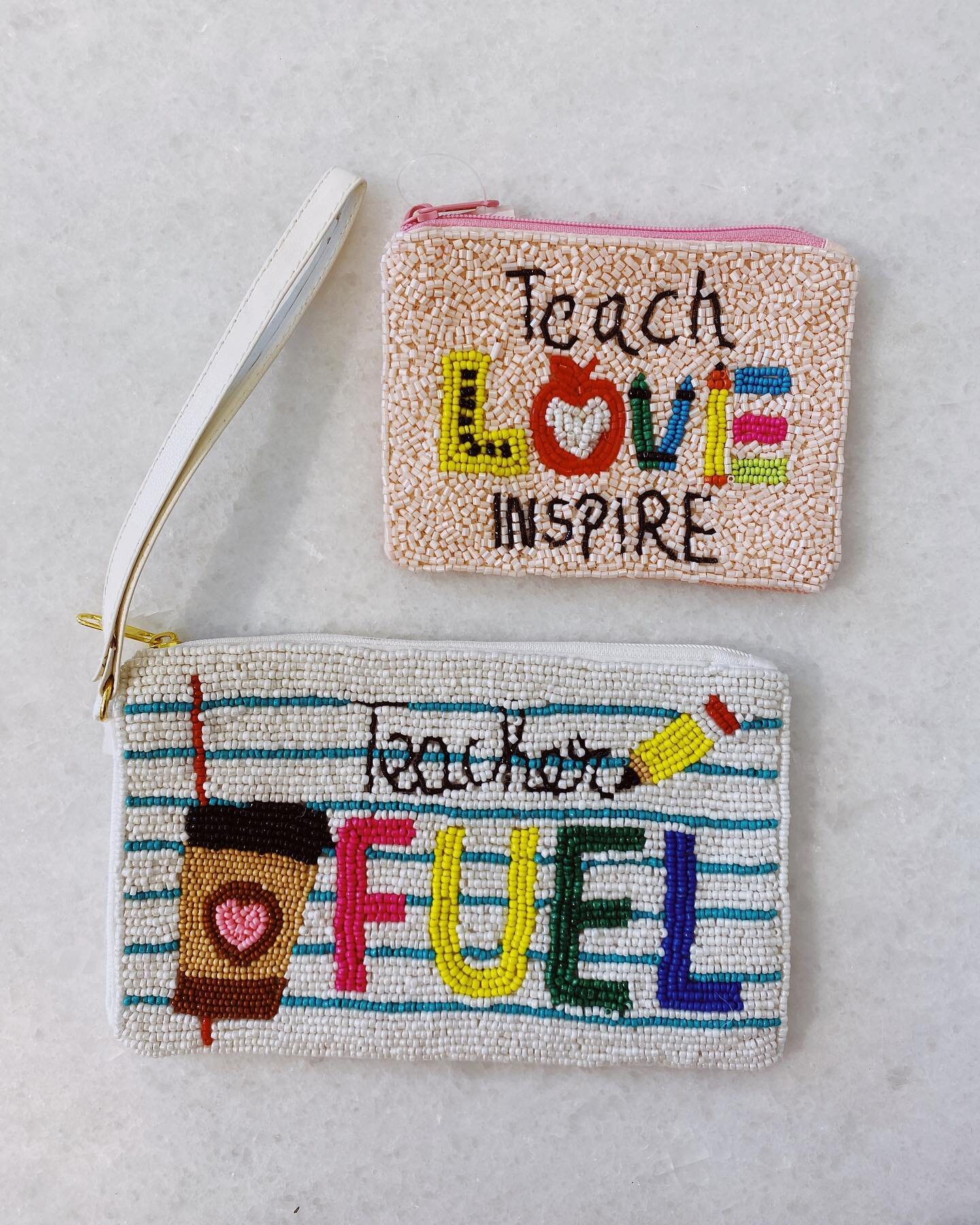 Teacher appreciation weeks are now upon us!! ✏️🍎📚 These darling beaded teacher pouches make for the perfect grab and go gift! 

Small Pink | $18.00 
Large White | $28.00 

Picture one of these pouches bundled up with a Starbucks cup, gift card, nic