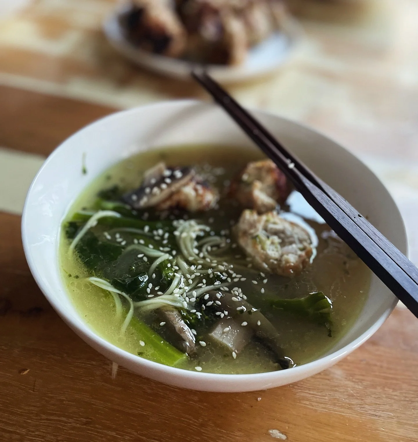 Accidentally culinary masterpiece!
Chicken broth
Noodles
Naked Chicken &amp; ginger dumplings
&amp; boiled eggs (but i ate them before the pick!)
DELISH! Kiddos loved it too, recipe incoming soon