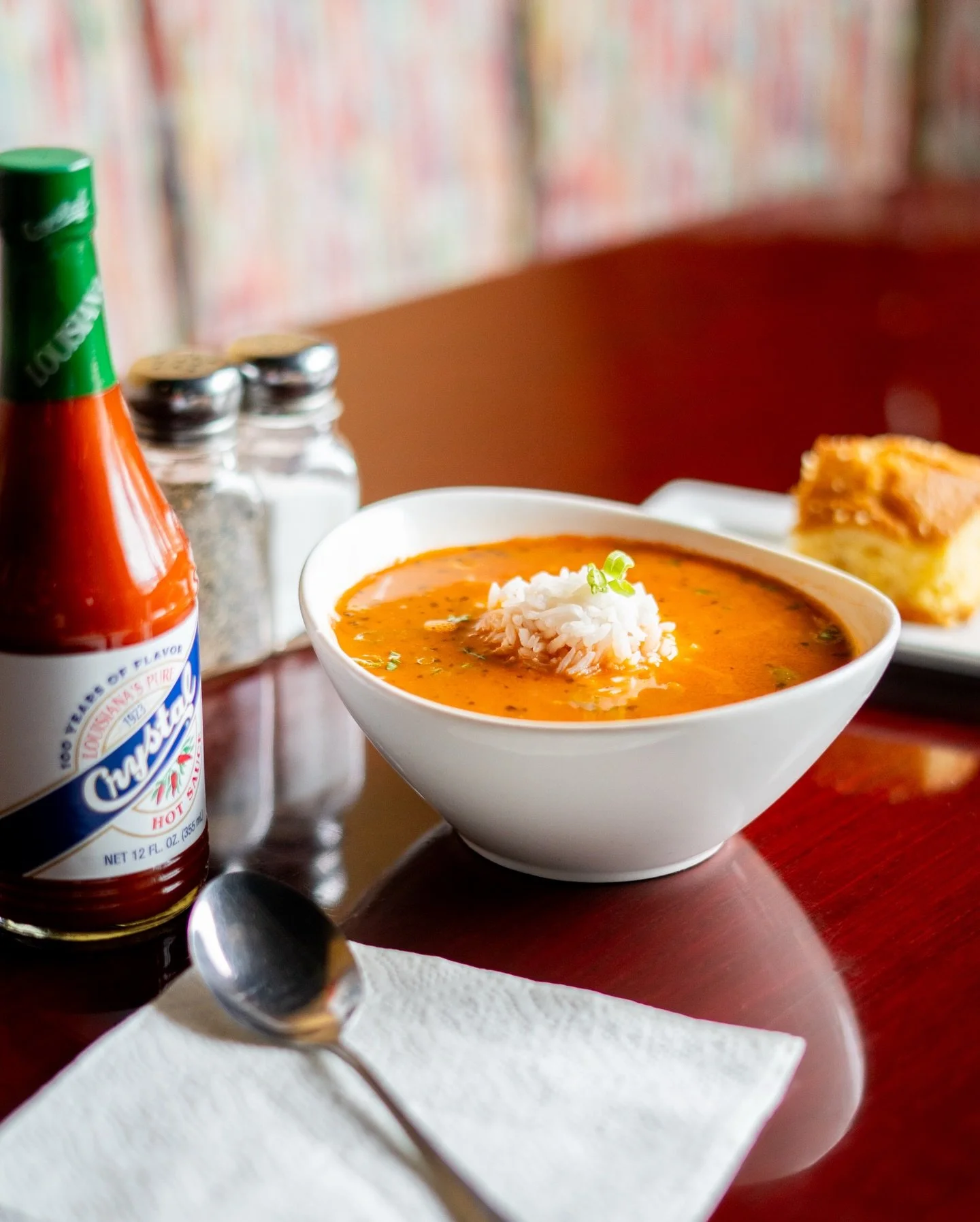 Try our shrimp or crawfish Creole Soup. Made with a bold, spicy creole tomato sauce. It's both comforting and satisfying, packed with flavor. #GumboHouse #Anchorage #Alaska