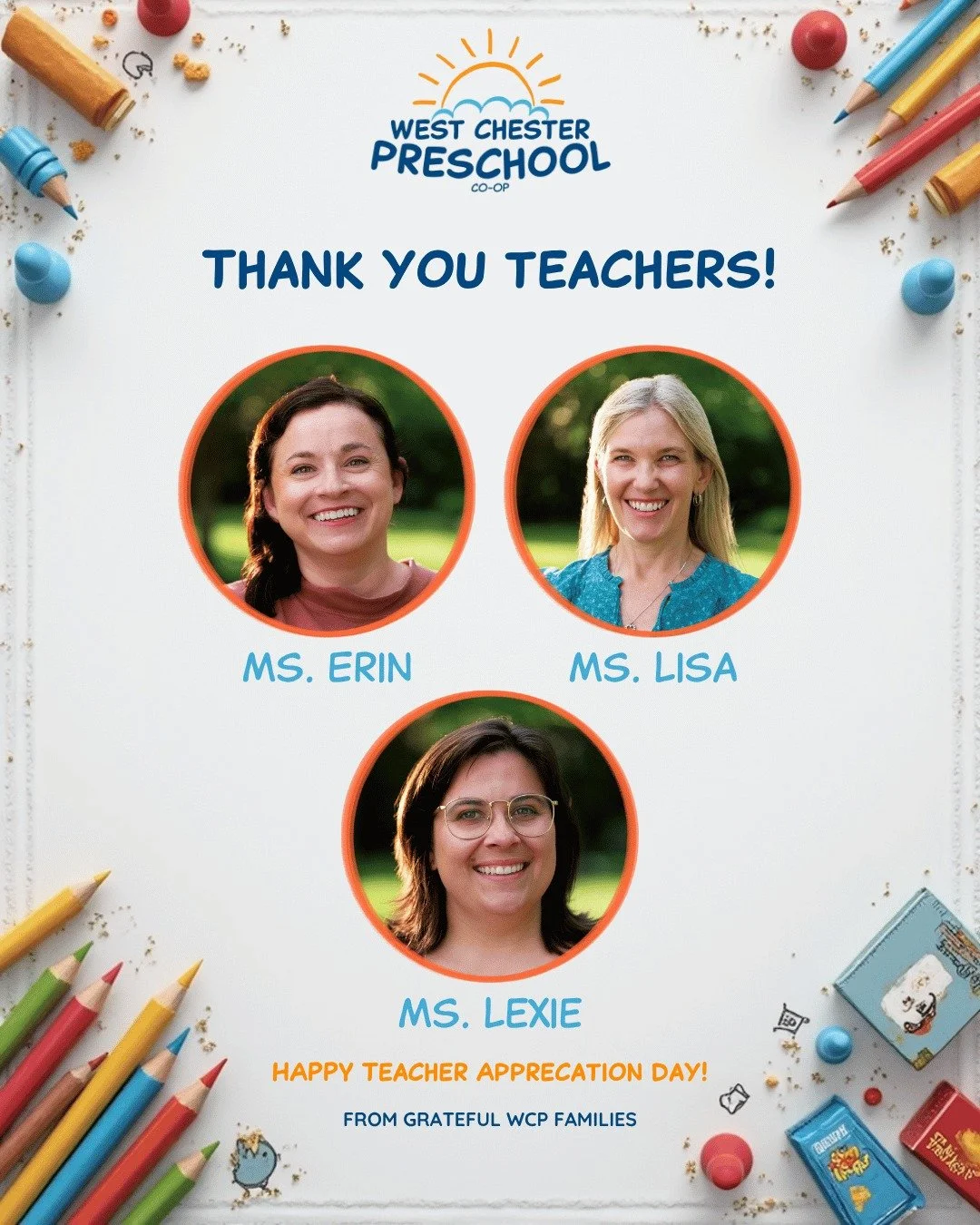 Anyone who's spent a morning with one preschooler knows this job is harder than it looks. Ms. Erin, Ms. Lisa, and Ms. Lexie do it every week. At a co-op, parents are in the room. We see what these three do all day. Thank you 💛

#WestChesterPreschool