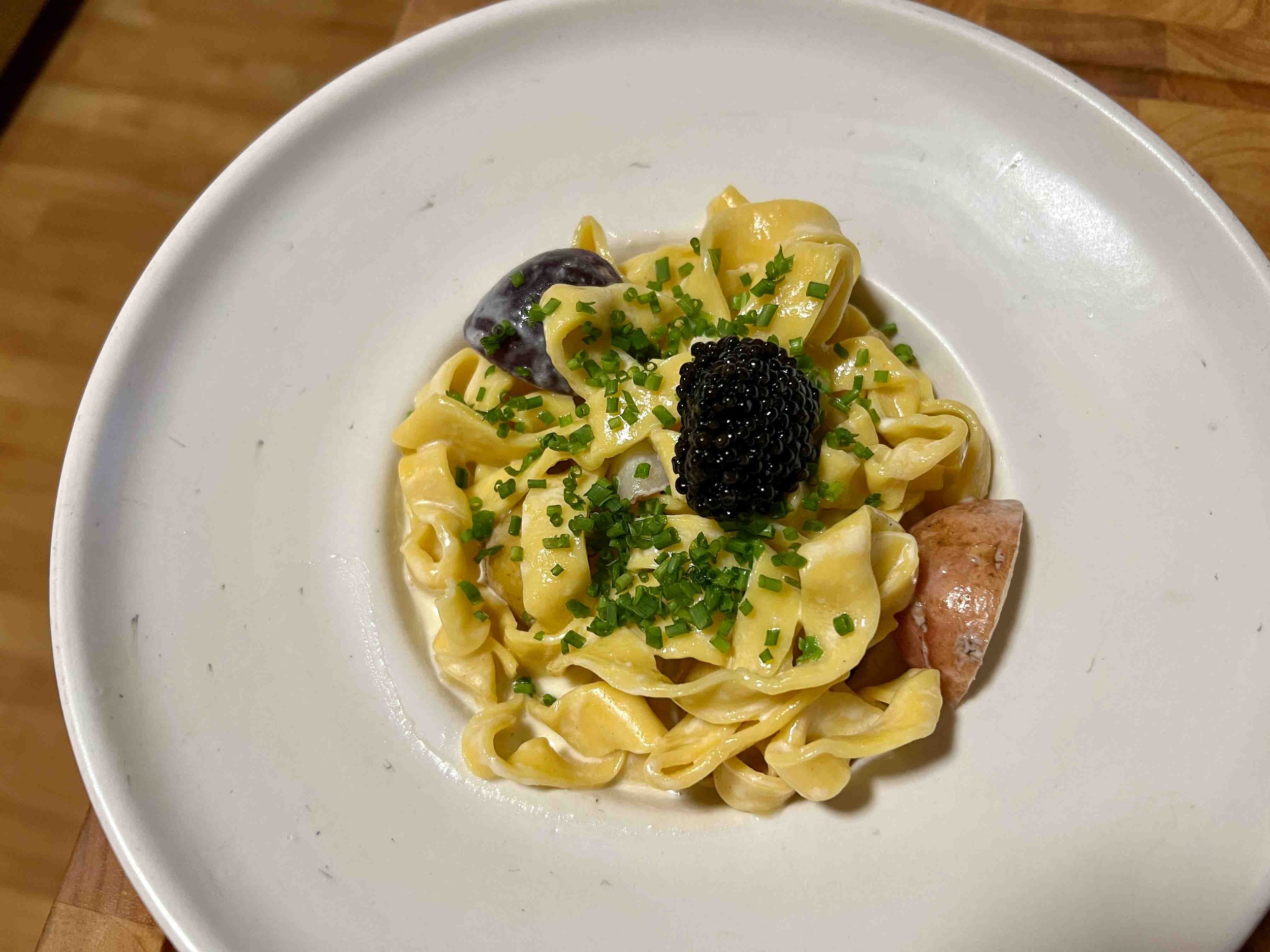 Smoked Potato Cream Pasta with Caviar