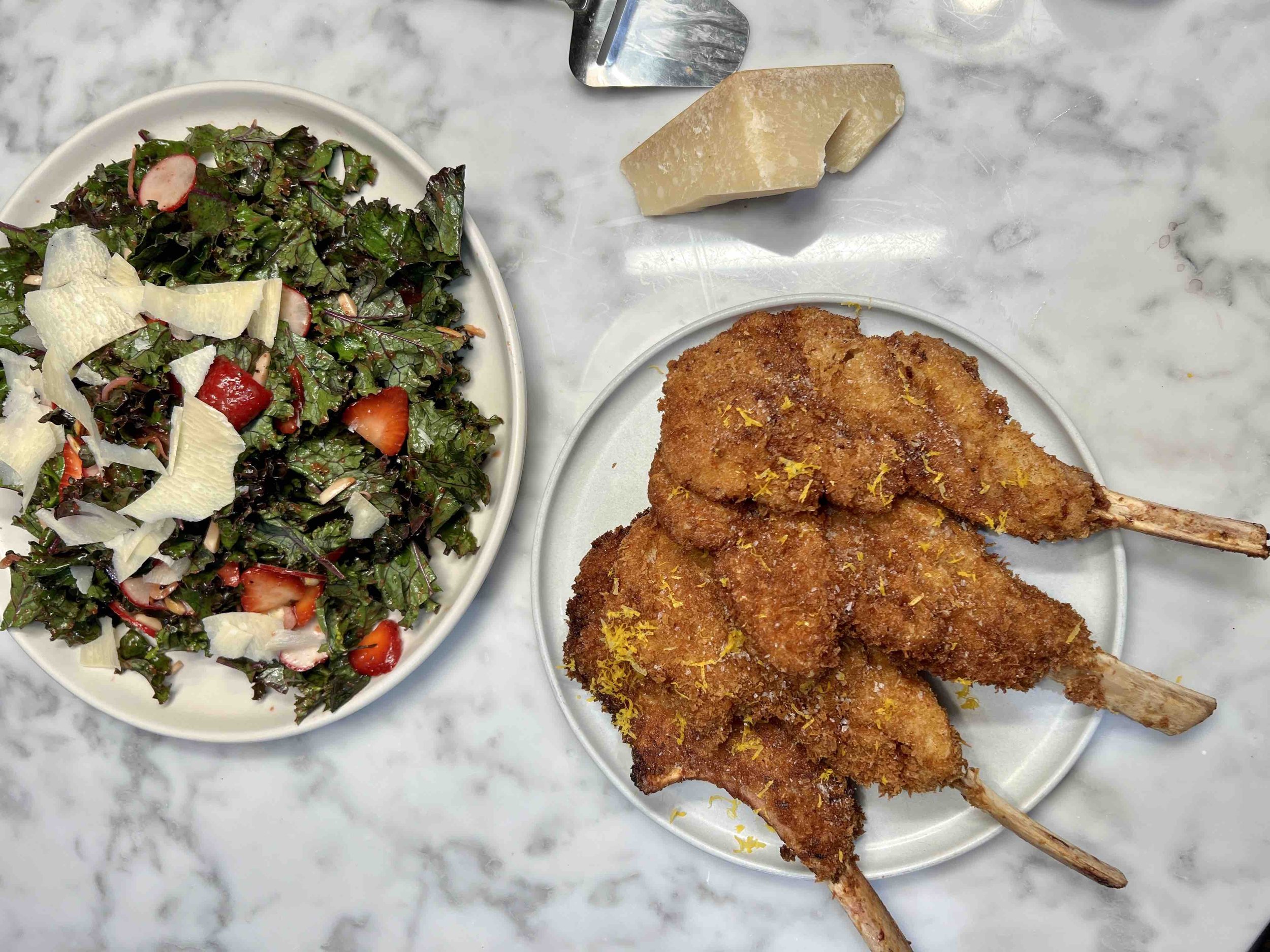 Crispy Veal Chops with Strawberry & Kale Salad