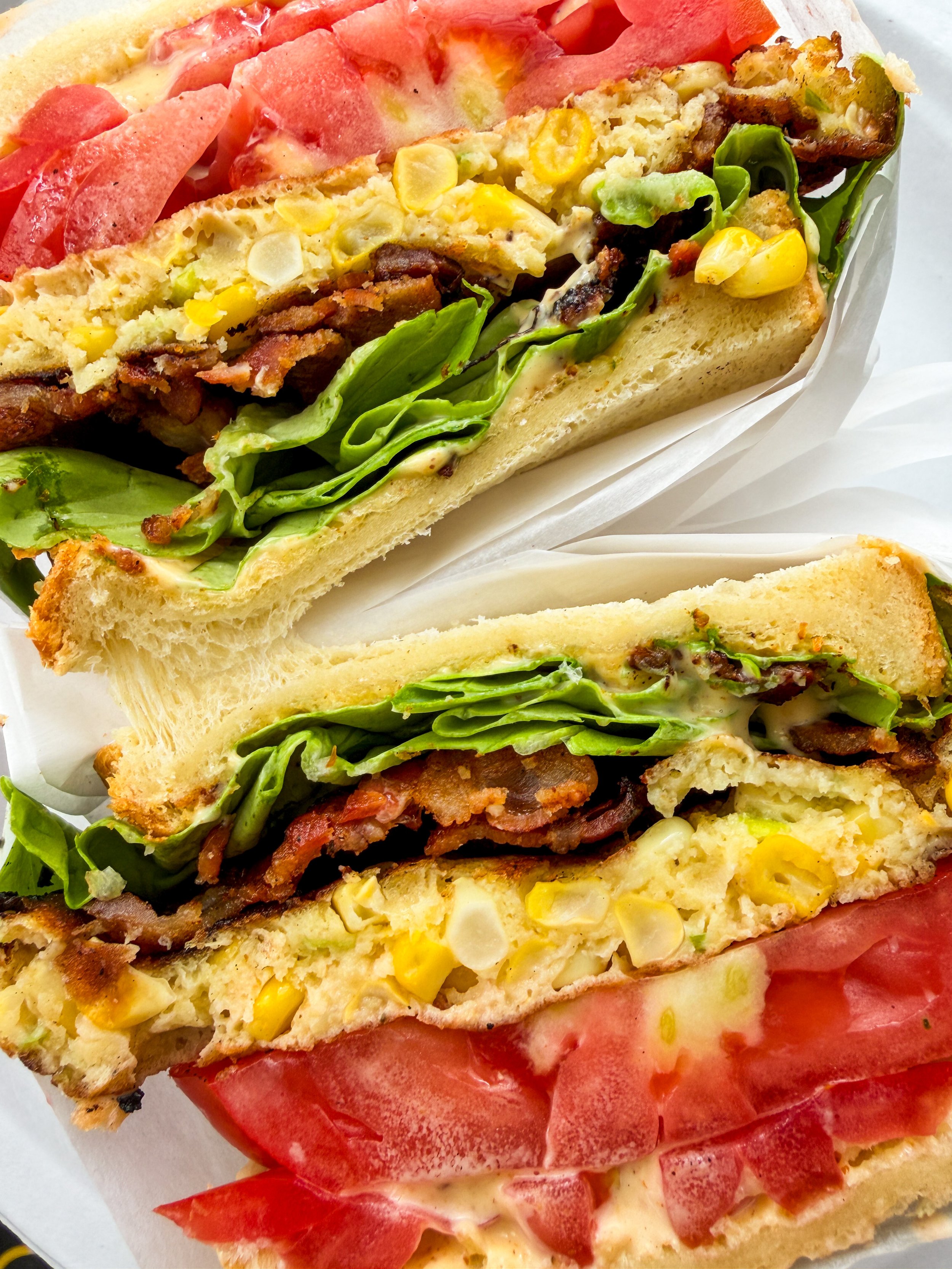 Corn Fritter BLT with Old Bay Mayo