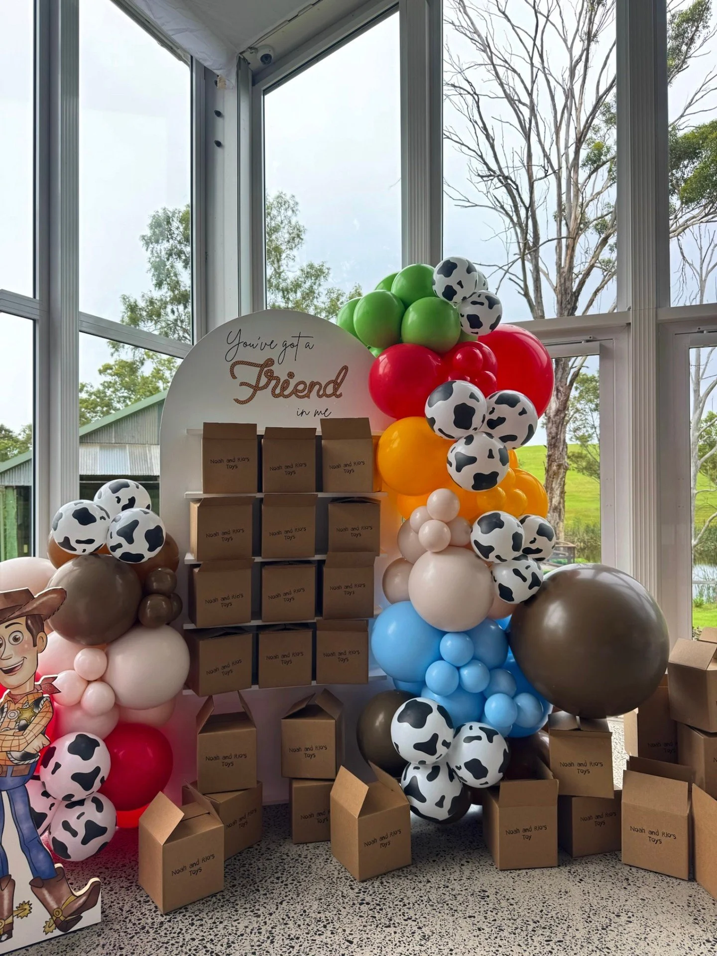 Noah &amp; Rio&rsquo;s 1st Birthday 🤍🚀 The details made this Toy Story celebration extra special. A a wow welcome moment with character cutouts, balloons, and custom signage 🎈 and a backdrop with personalised gift boxes and themed table styling. E