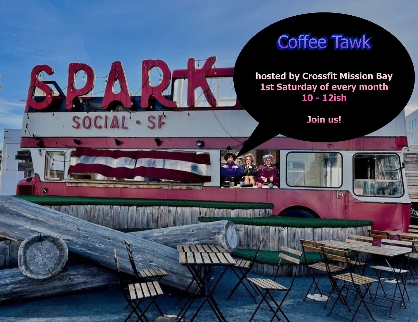 Reminder: Coffee Tawk social hangout near CFMB starts now! Come meet up with our crew at Spark Social across the street from CFMB.