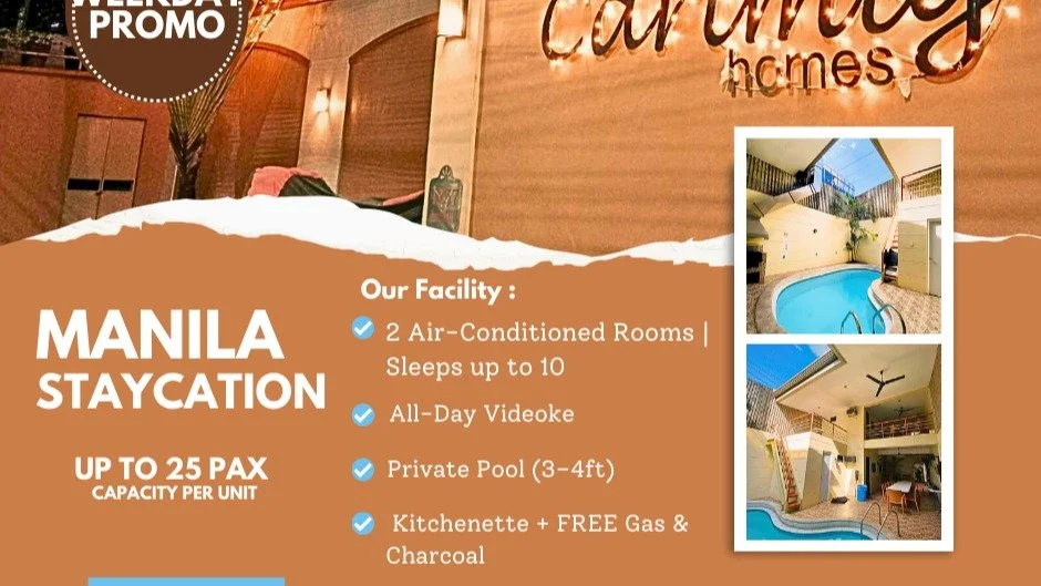 WALK-IN GUESTS ARE WELCOME TODAY!
Looking for a spontaneous getaway within the city? Carlmig Homes is ready to welcome you with comfort, style, and all the fun you deserve! 💖
Here&rsquo;s what&rsquo;s waiting for you:
No long travel, no hassle &mdas