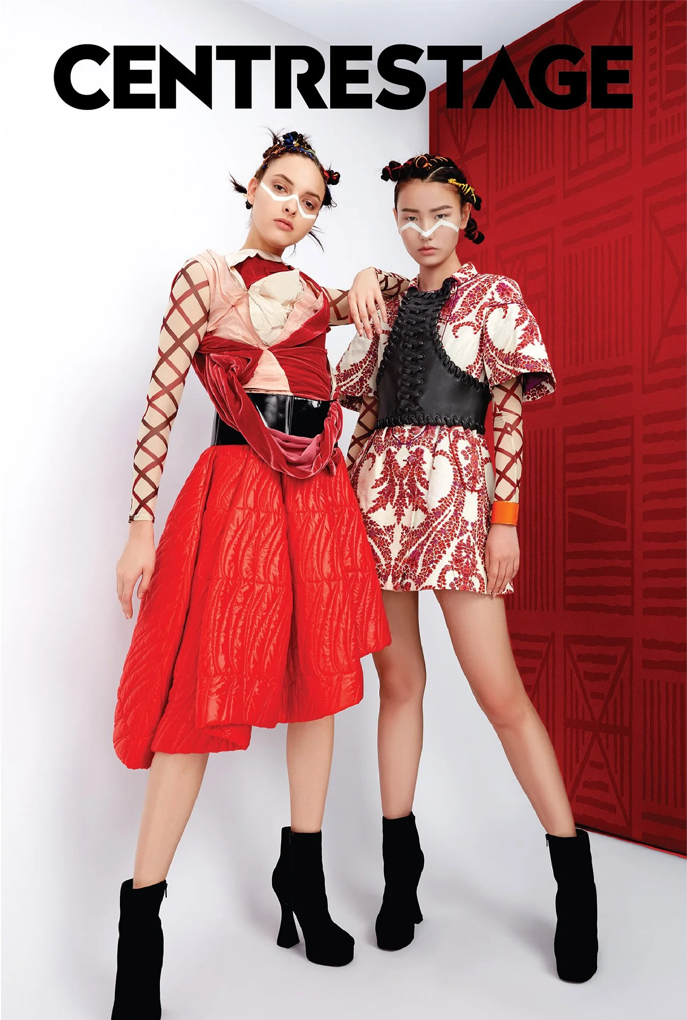 Two young women modeling fashion outfits against a plain background, with the word 'CENTRETAGE' in large bold letters at the top.