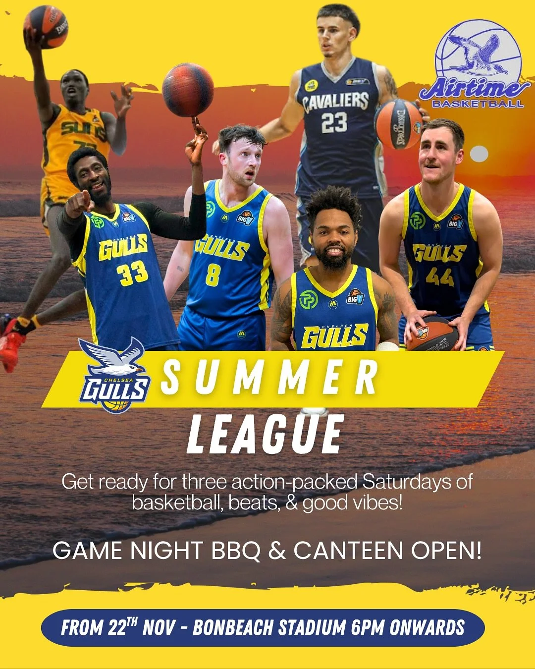 🏀☀️GULLS SUMMER LEAGUE IS HERE! ☀️🏀

Get ready for 3 HUGE Saturday nights of hoops, fun, and a community atmosphere at Bonbeach Stadium, kicking off this Saturday, November 22nd!

We&rsquo;re thrilled to welcome our friends from @sherbrookebasketba