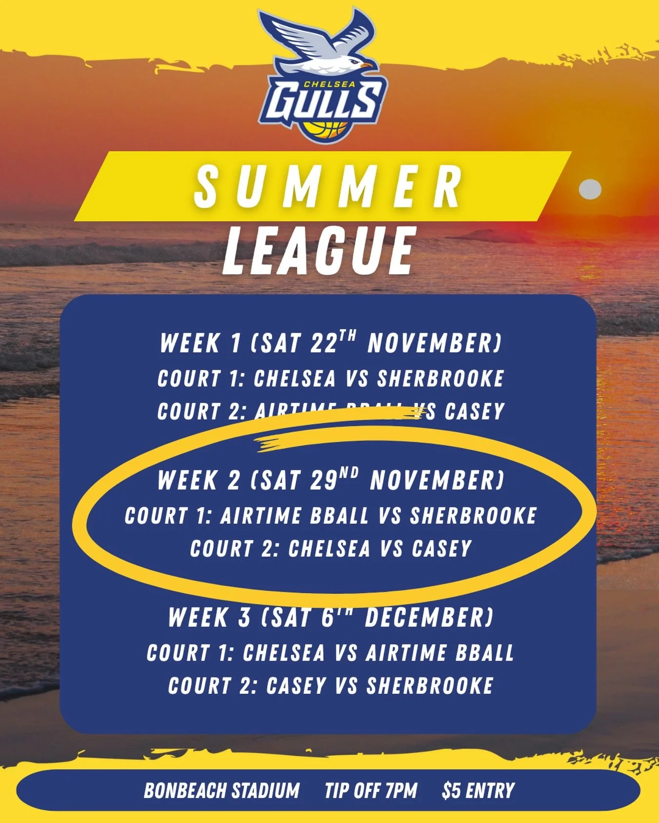 🔥Week 2 of the Chelsea Summer League kicks off TONIGHT! 🔥

From 6pm at Bonbeach Stadium, you won&rsquo;t want to miss a minute of the action! 🏀💥
We&rsquo;ve got another huge night of hoops lined up, showcasing local talent, big plays and non-stop