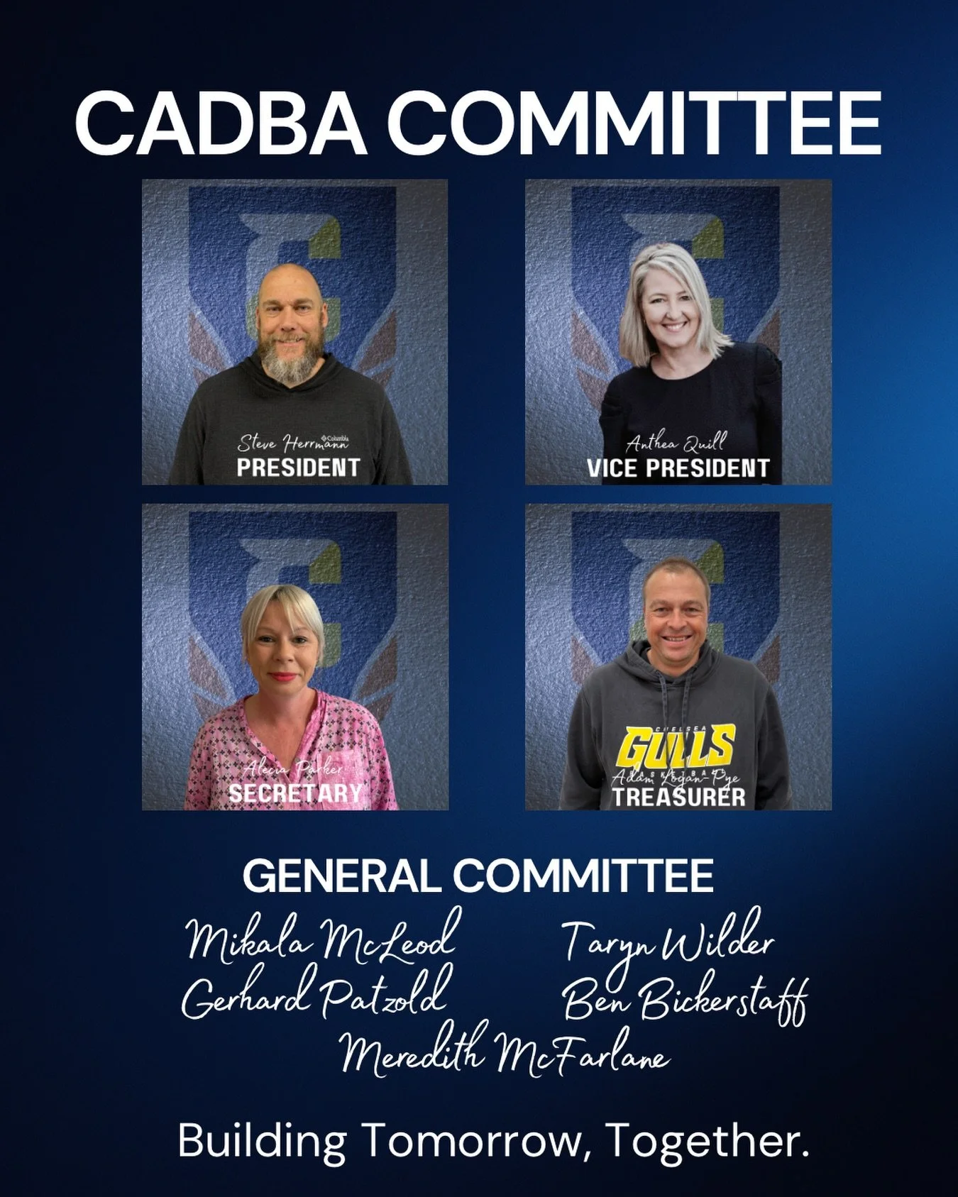 🌟 Introducing the CADBA Committee 🌟

Following today&rsquo;s AGM, we are pleased to announce the newly appointed CADBA Committee:
President: Steve Herrmann Vice President: Anthea Quill Secretary: Welcome aboard Alecia Parker Treasurer: Adam Logan-P