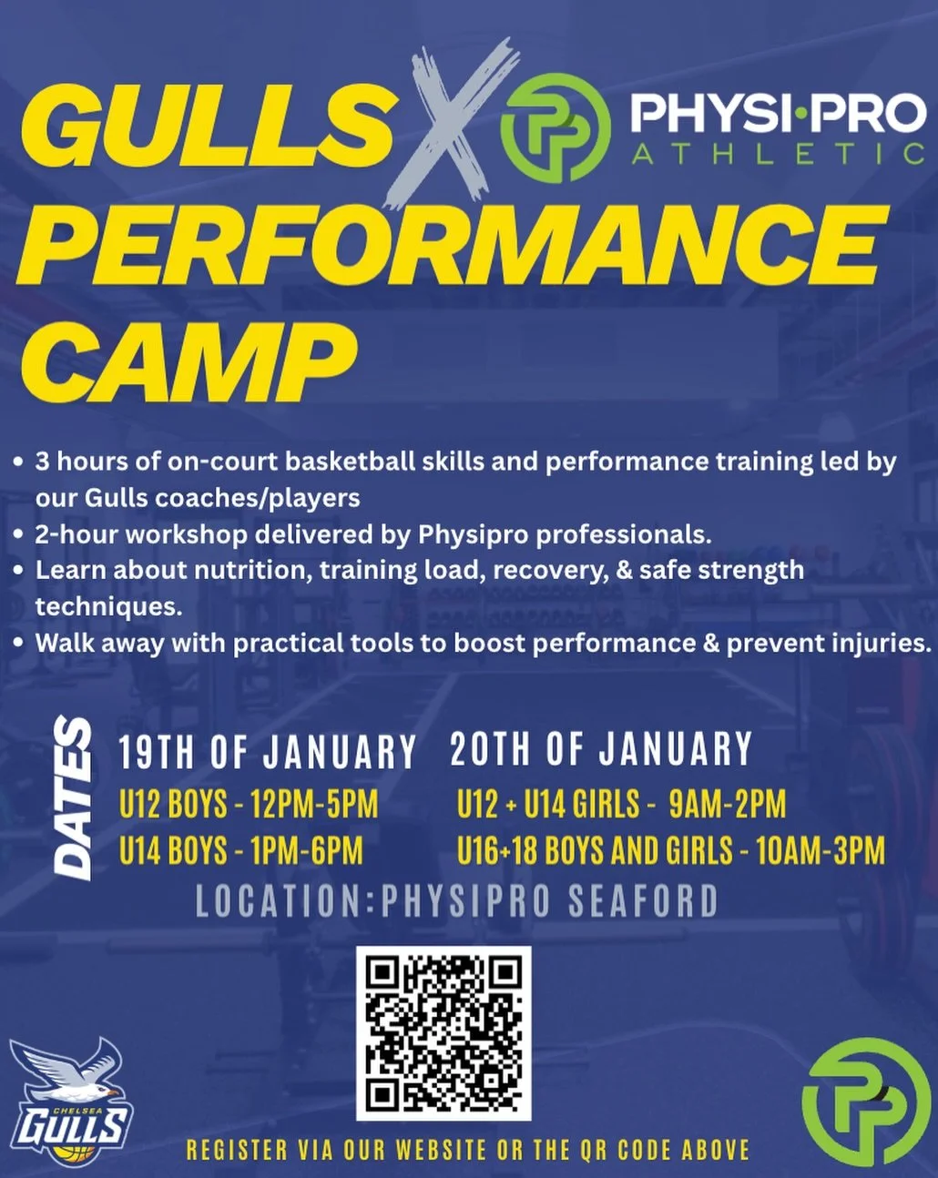Chelsea Gulls x Physipro Performance Camp!!

This summer school holidays, we are excited to be partnering with Physipro Athletic to offer our VJBL players a unique high-performance opportunity. The camp will comprise 3 hours of on-court skill session