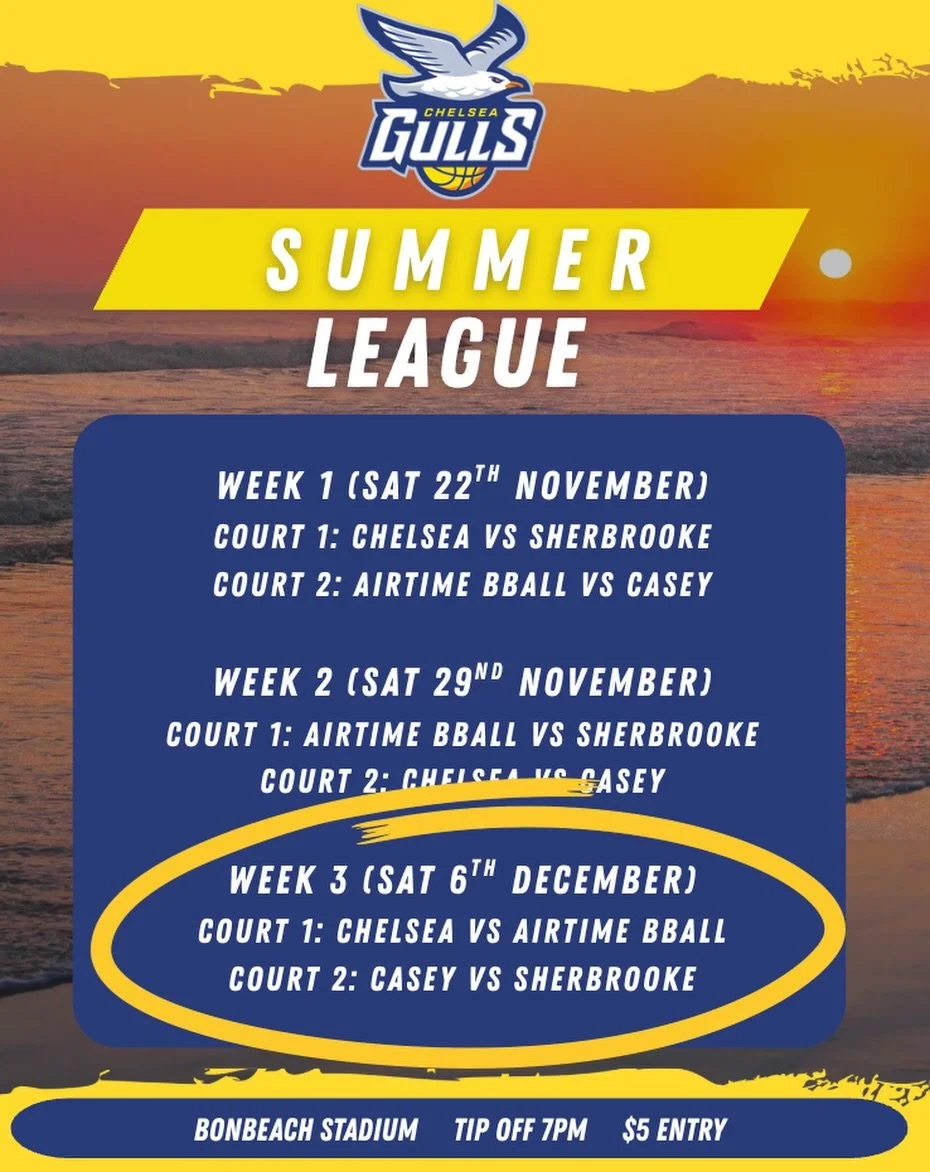 Last weekend of Summer League this Saturday night!

This week our Youth League Men&rsquo;s side will be stepping in for our Men&rsquo;s team as they take on Airtime Academy.
Come down, cheer them on, and enjoy a great night of hoops!

🔥 BBQ will be 