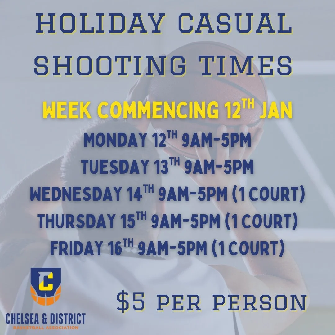 WE&rsquo;RE BACK! 🏀 

CADBA is excited to welcome everyone back for some holiday hoops! 

From Monday 12th January, Bonbeach stadium will be open for Casual Shooting, with session times tailored around our Holiday Programs.

So grab a ball, bring a 